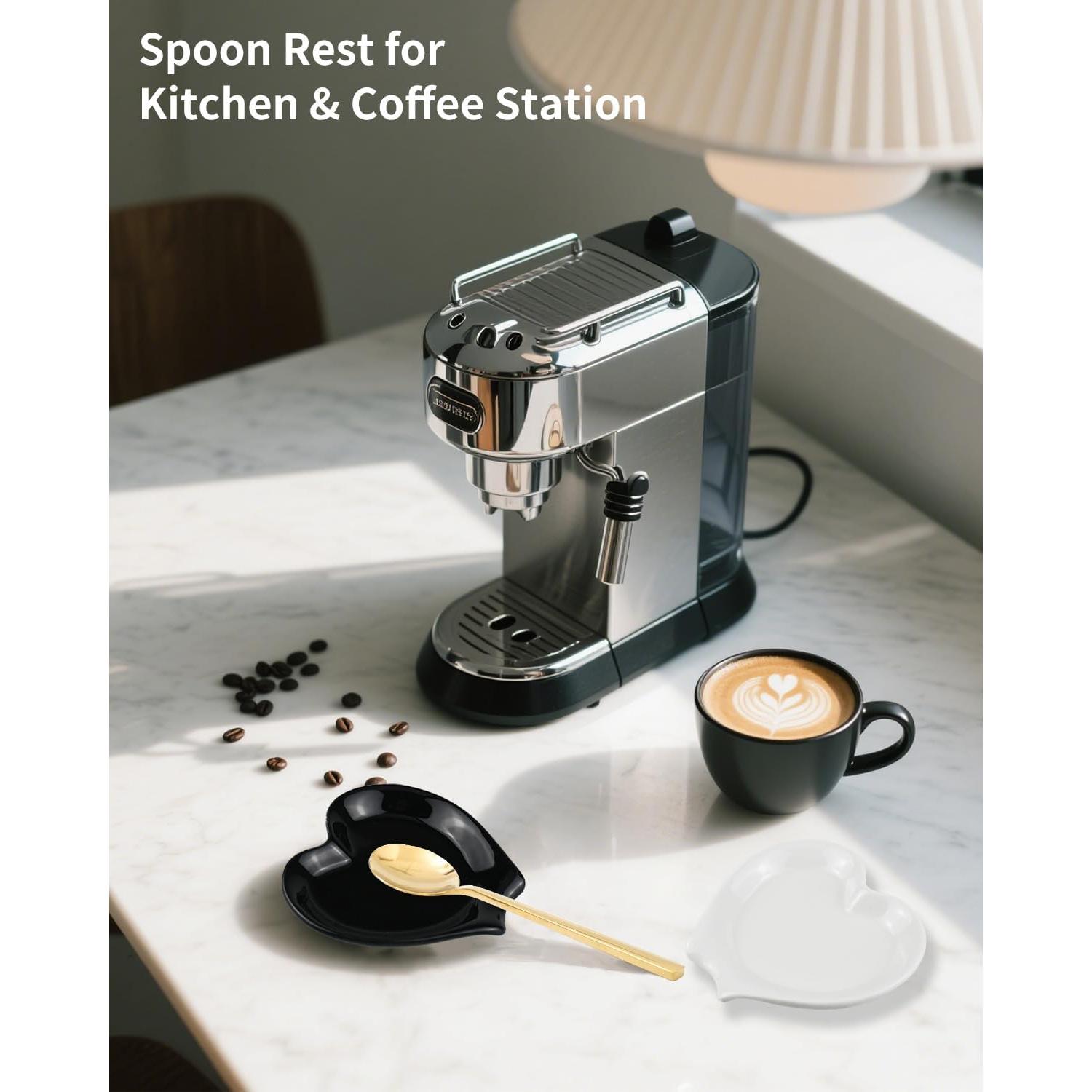 Descanso de cuchara de cerámica corazón negro 12cm para café