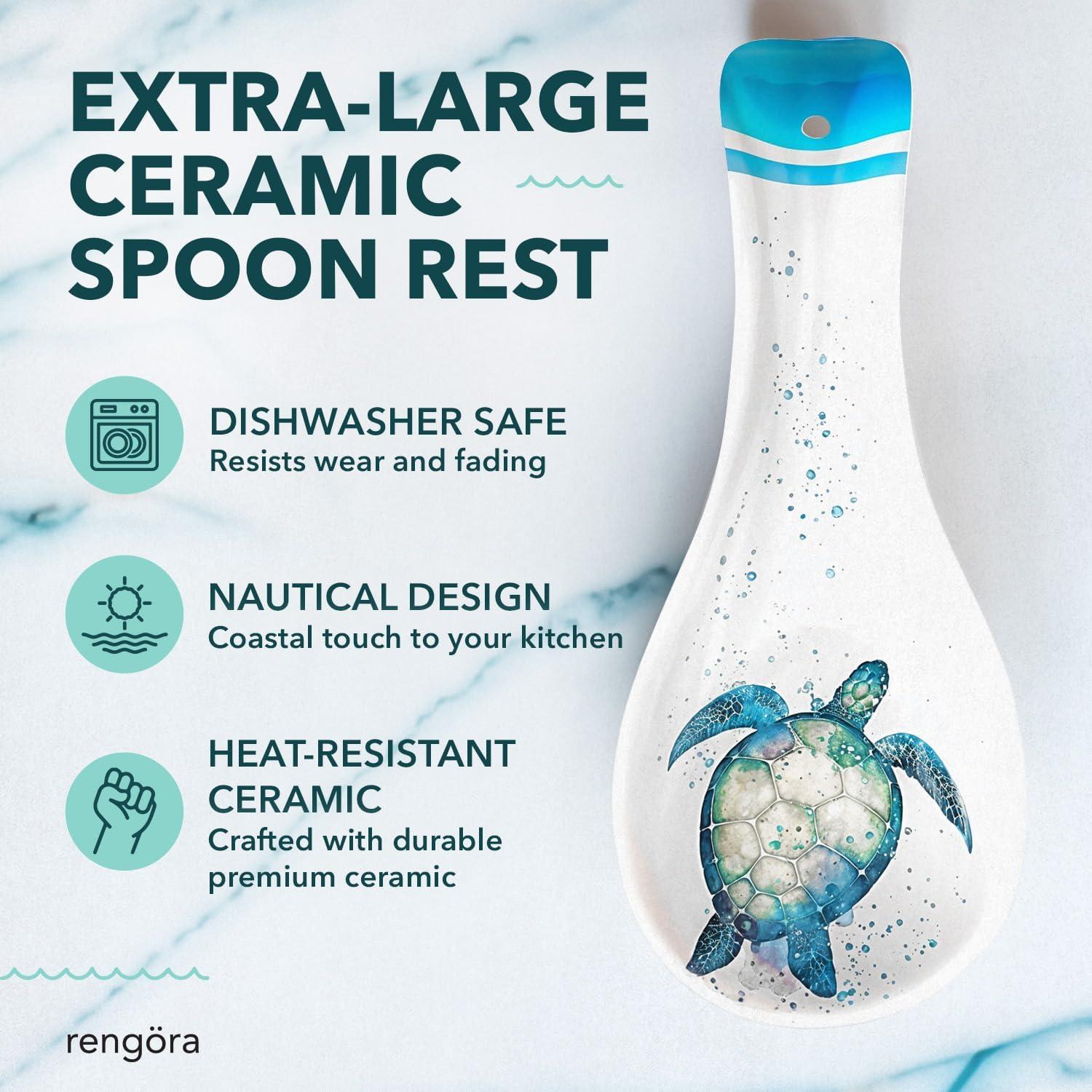 Soporte para cuchara de cerámica tortuga marina Rengöra 25.4x10.8cm