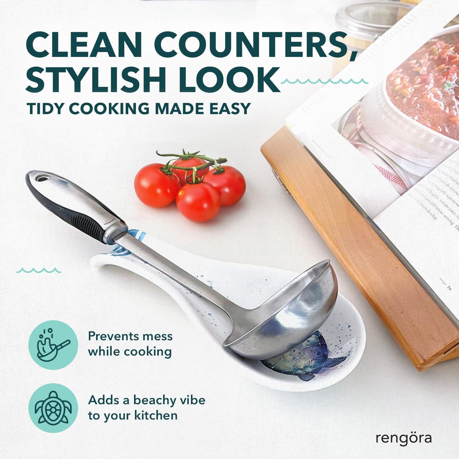 Soporte para cuchara de cerámica tortuga marina Rengöra 25.4x10.8cm