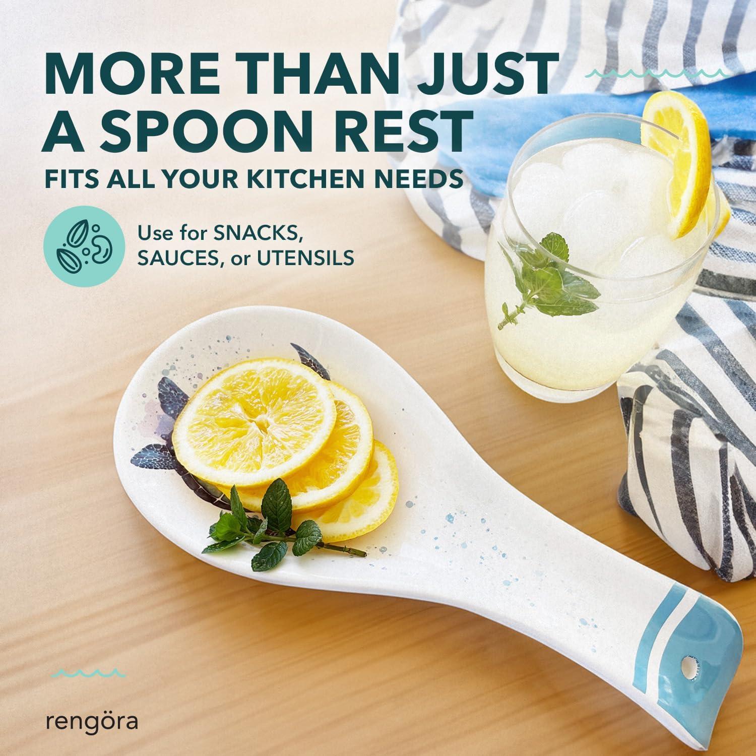 Soporte para cuchara de cerámica tortuga marina Rengöra 25.4x10.8cm