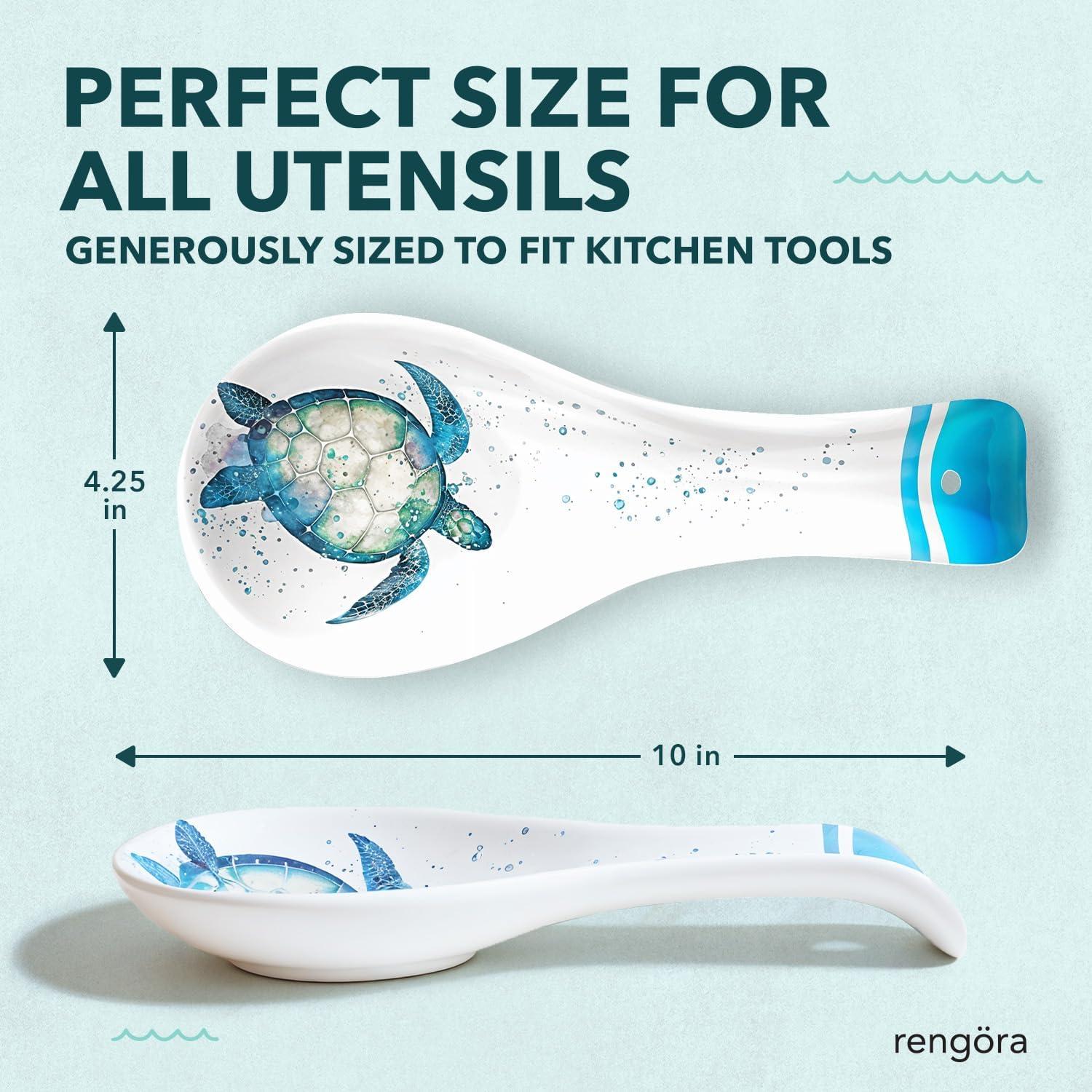 Soporte para cuchara de cerámica tortuga marina Rengöra 25.4x10.8cm