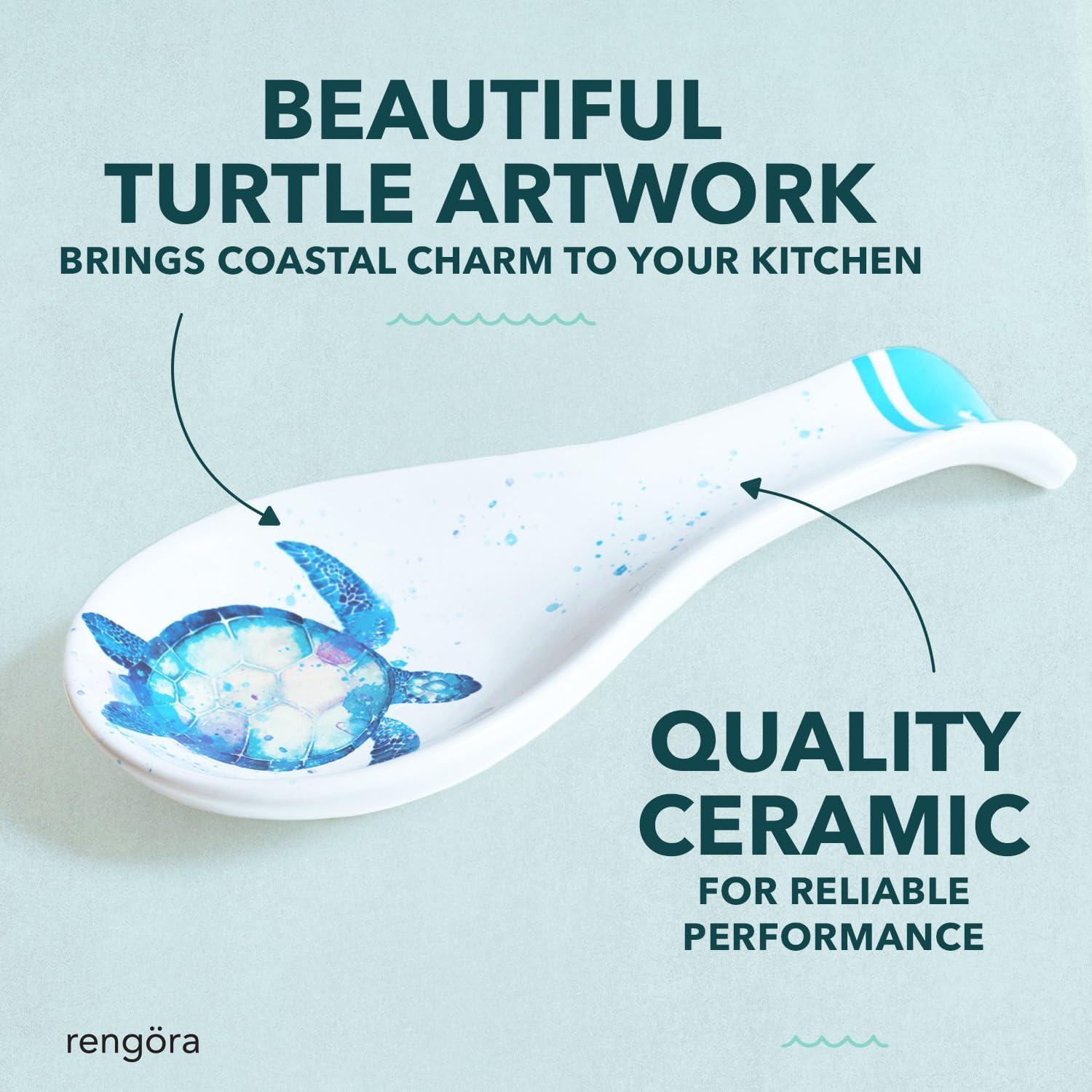 Soporte para cuchara de cerámica tortuga marina Rengöra 25.4x10.8cm