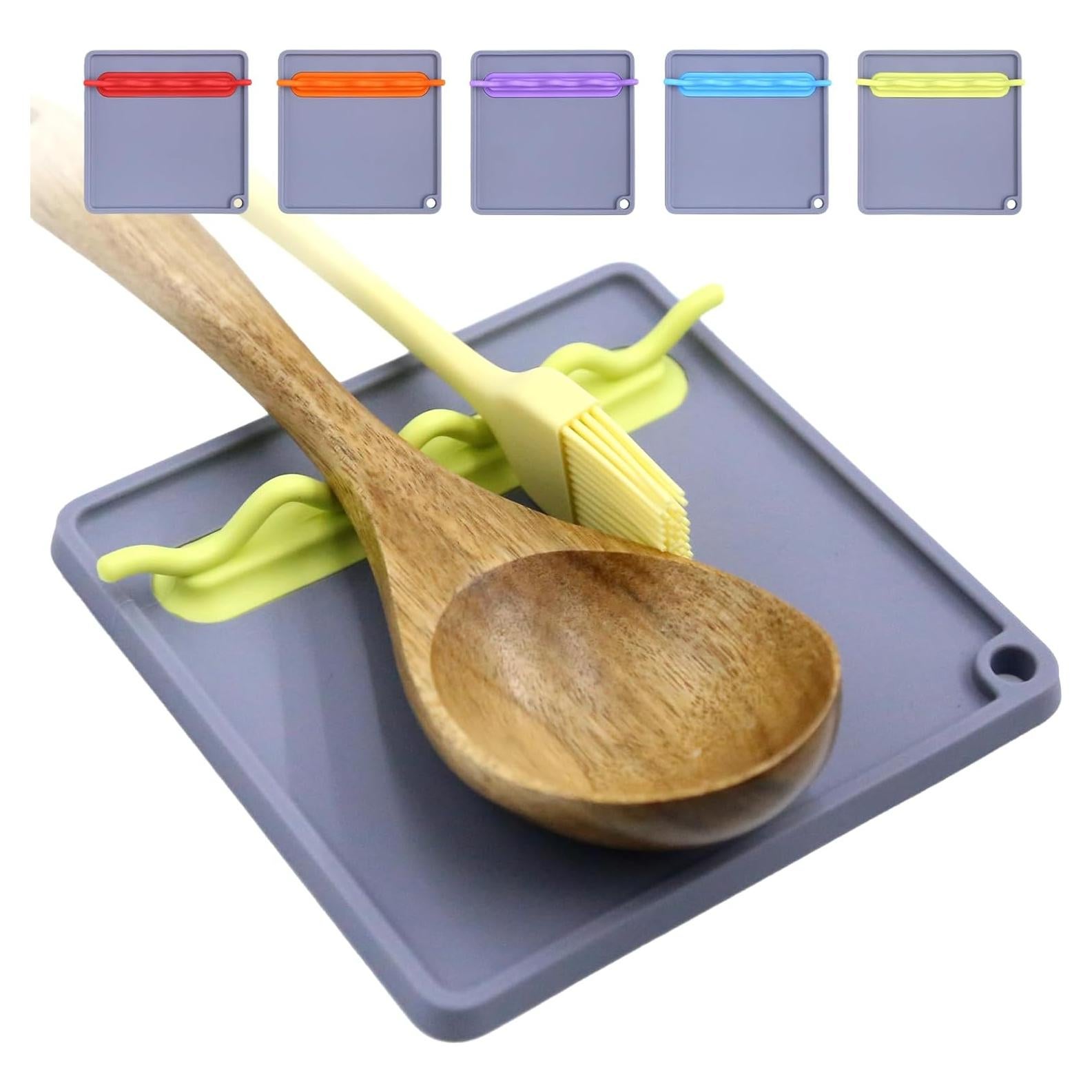 Soporte de Cuchara de Silicona KJY Antideslizante Gris y Ciruela