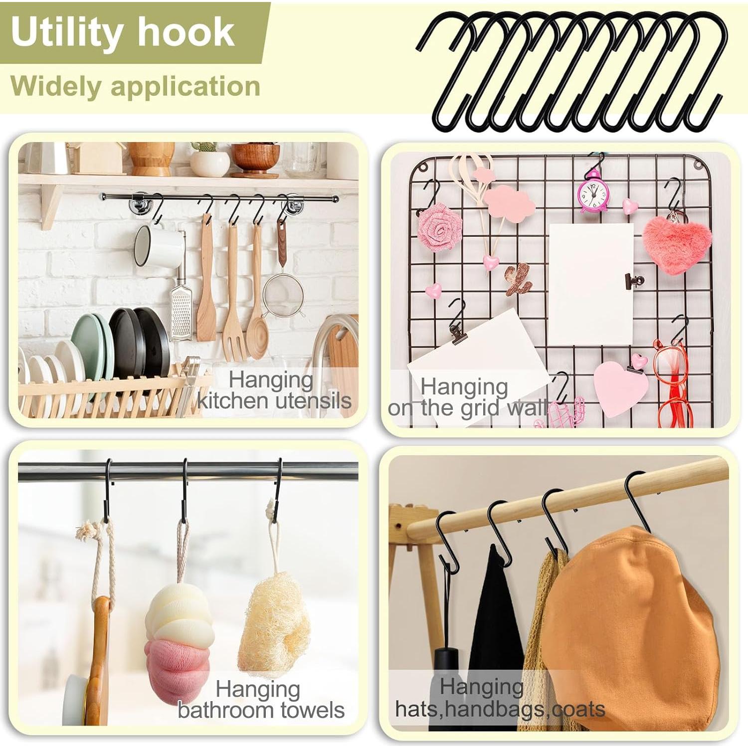 30 Ganchos S de Acero ESFUN para Colgar Utensilios - Negro