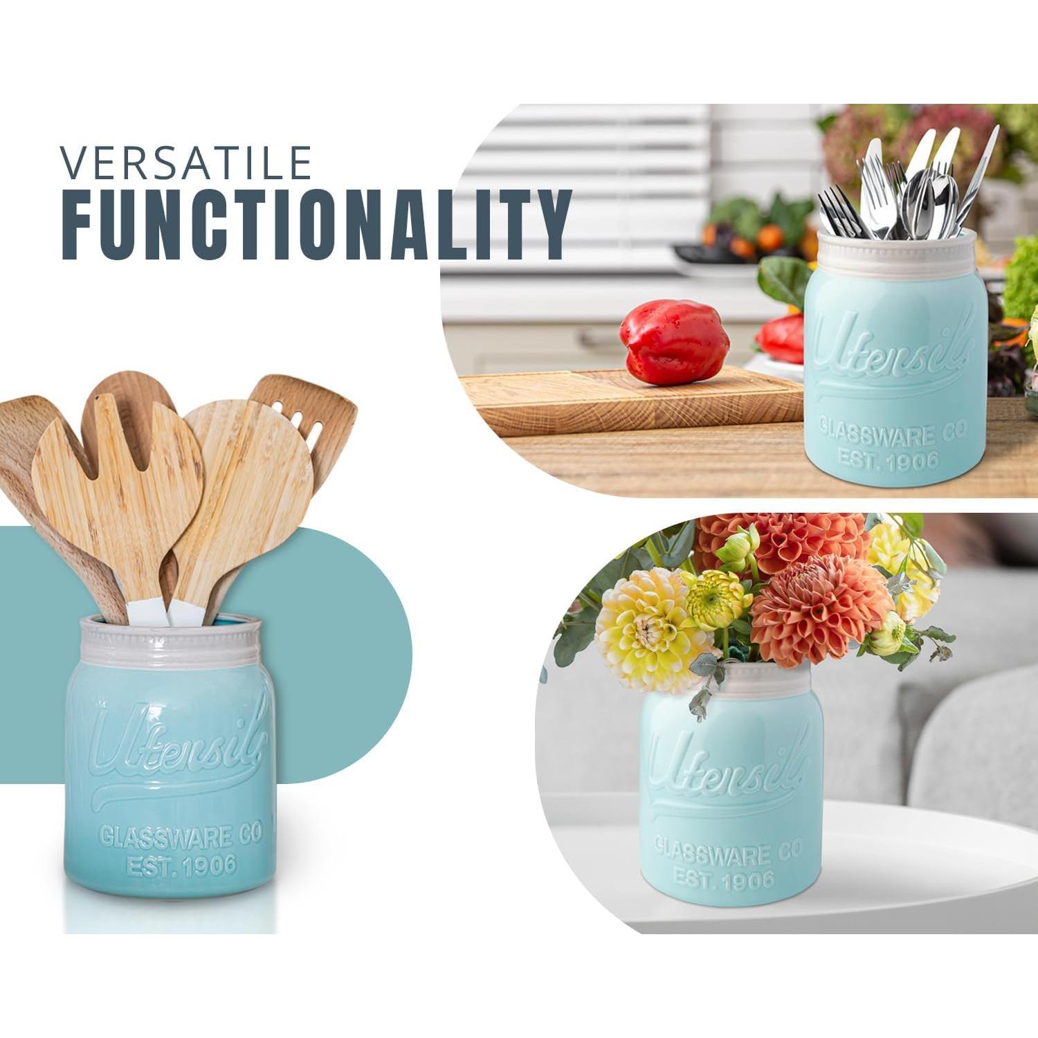 Soporte para Utensilios Comfify Tarro Mason Boca Ancha Azul 17 cm