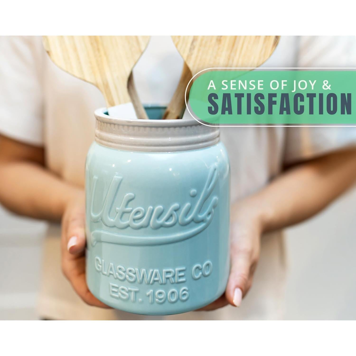 Soporte para Utensilios Comfify Tarro Mason Boca Ancha Azul 17 cm