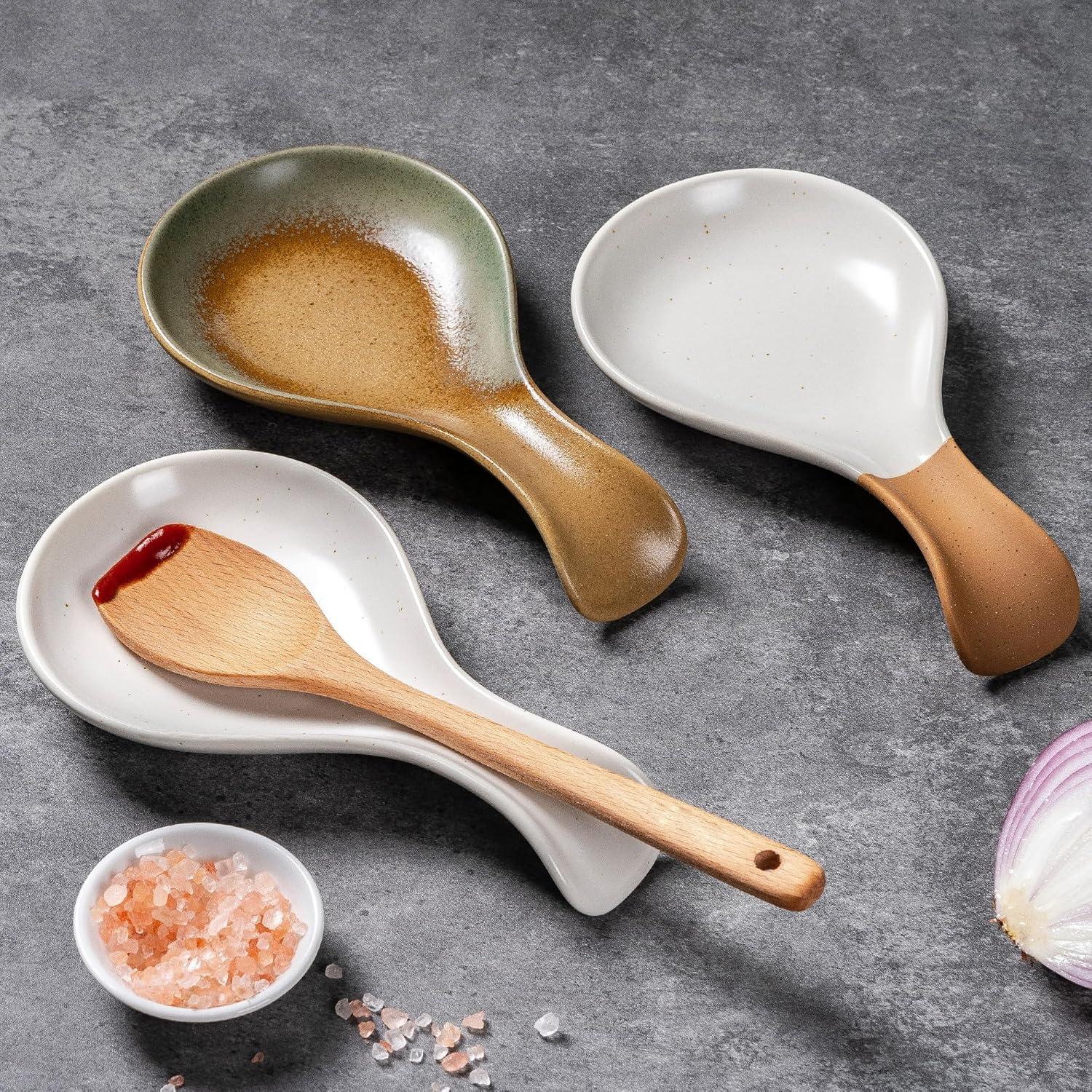 Soporte para cuchara de cerámica CAIGMO blanco y terracota