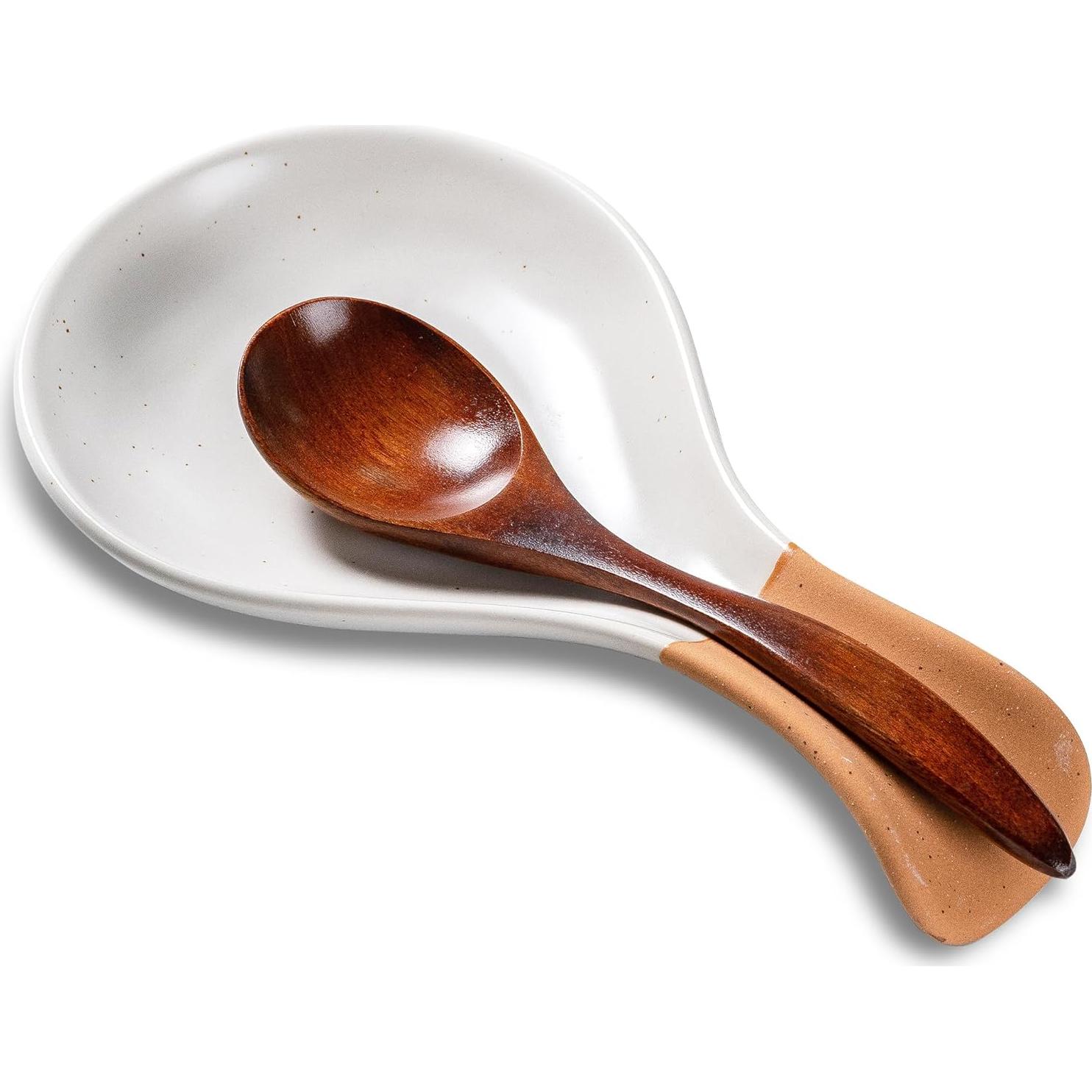 Soporte para cuchara de cerámica CAIGMO blanco y terracota