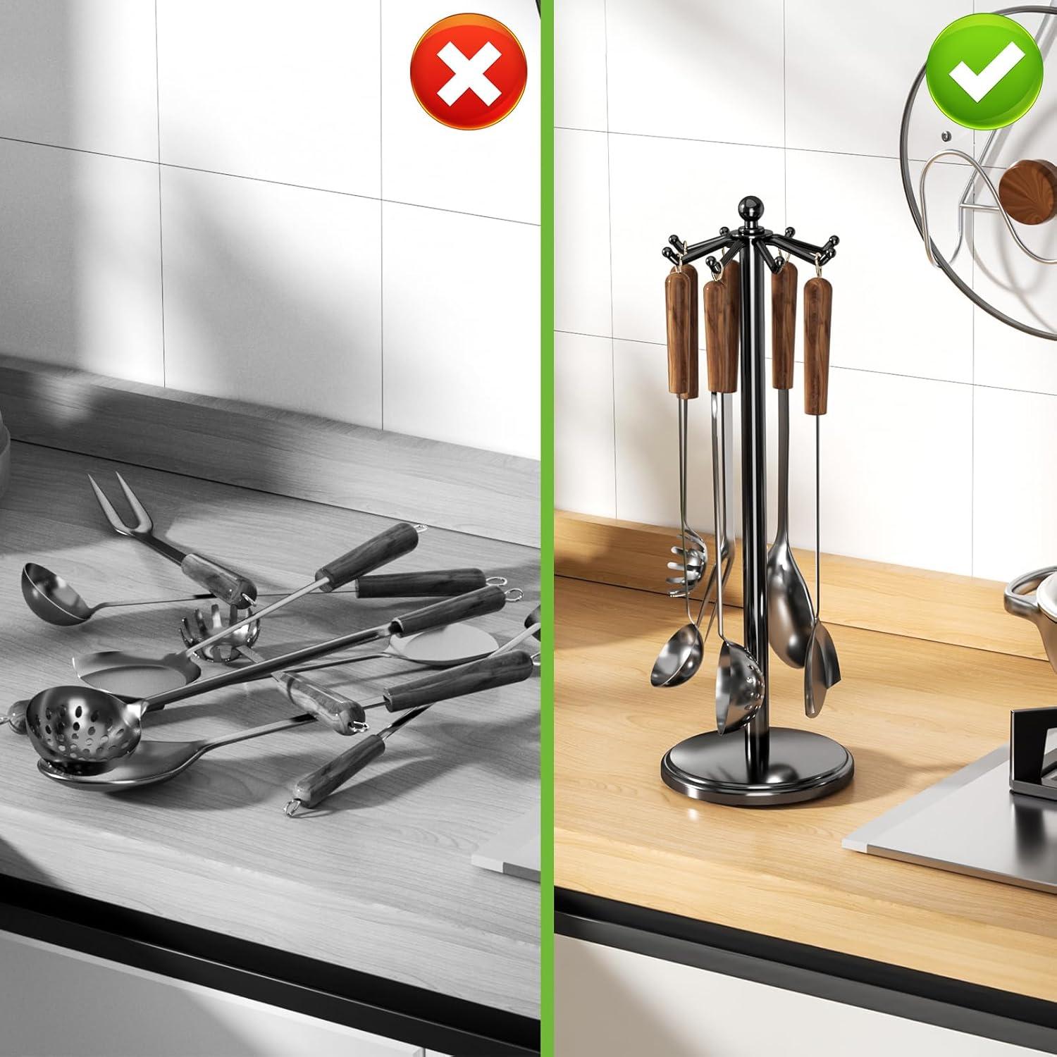 Soporte para Utensilios de Cocina MAYZOLOP Negro 8 Ganchos 43 cm