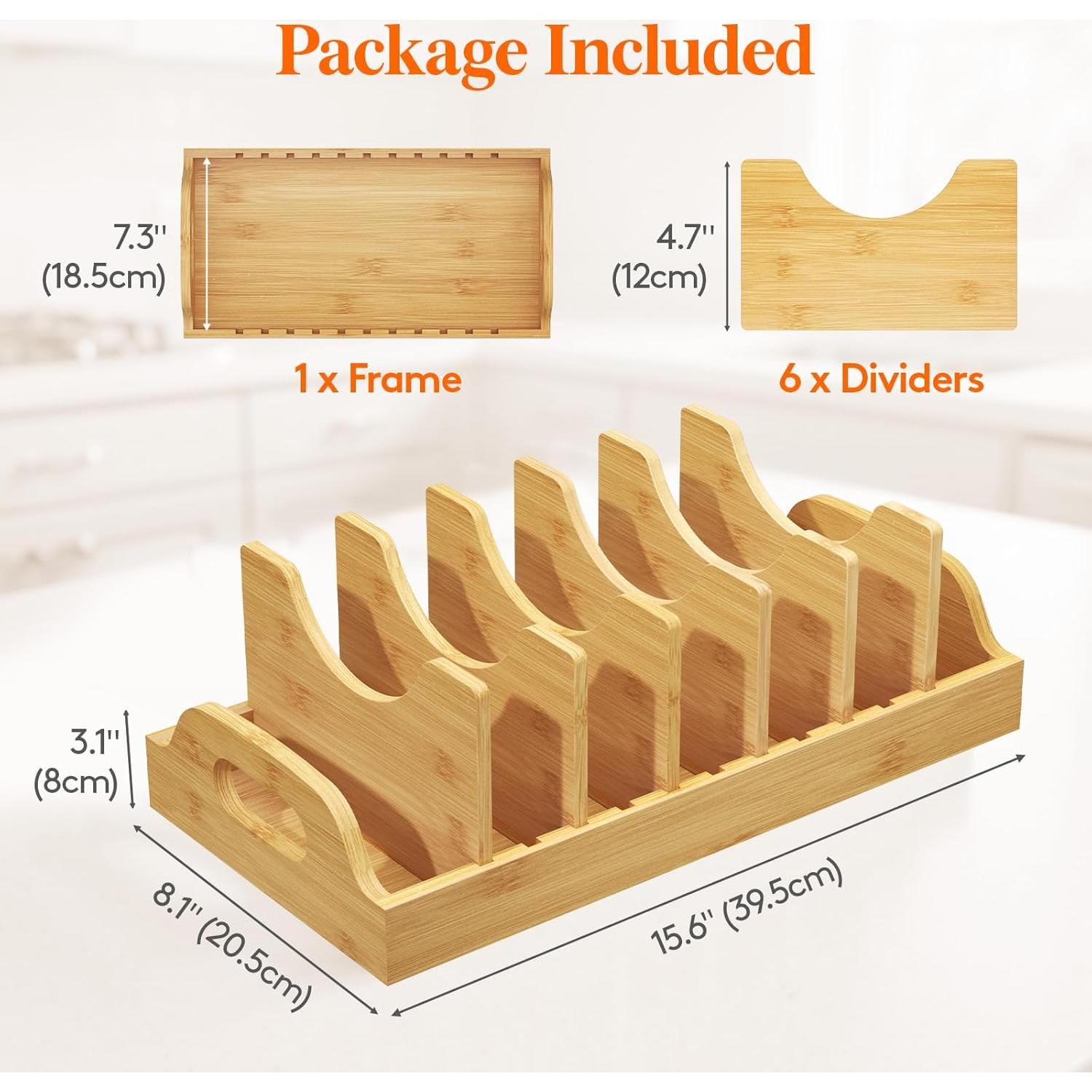 Organizador de Tapas de Bambú Lifewit XL con Divisores Ajustables