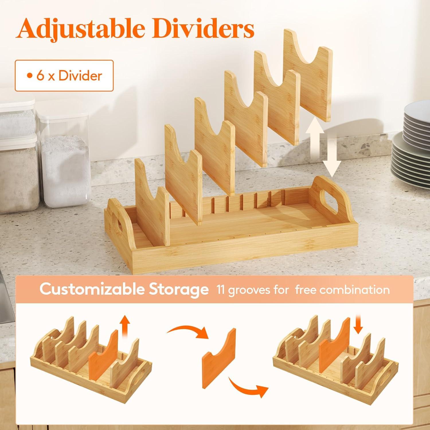 Organizador de Tapas de Bambú Lifewit XL con Divisores Ajustables