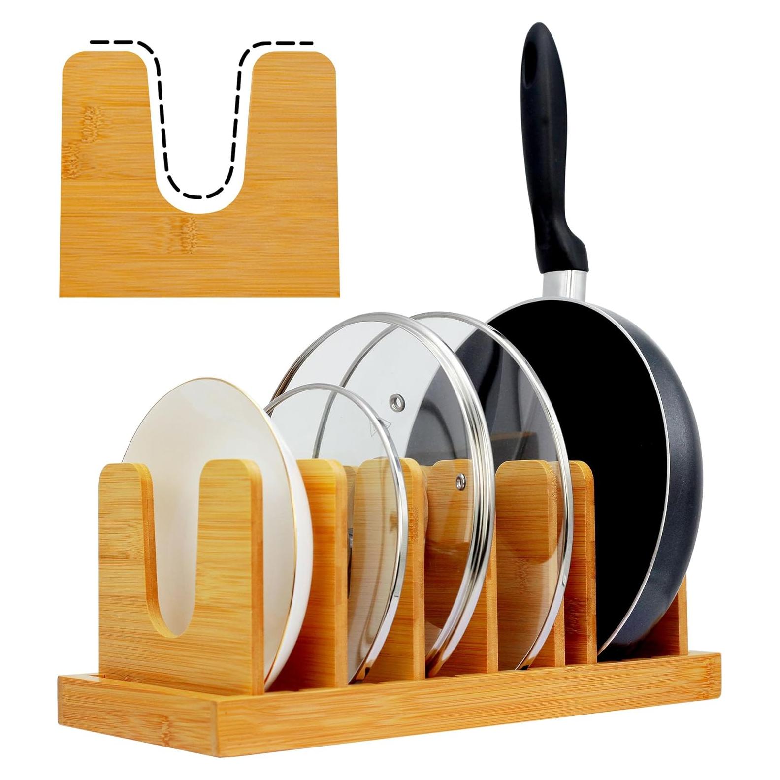 Organizador de Tapas de Olla MinBoo de Bambú, Soporte para Cocina