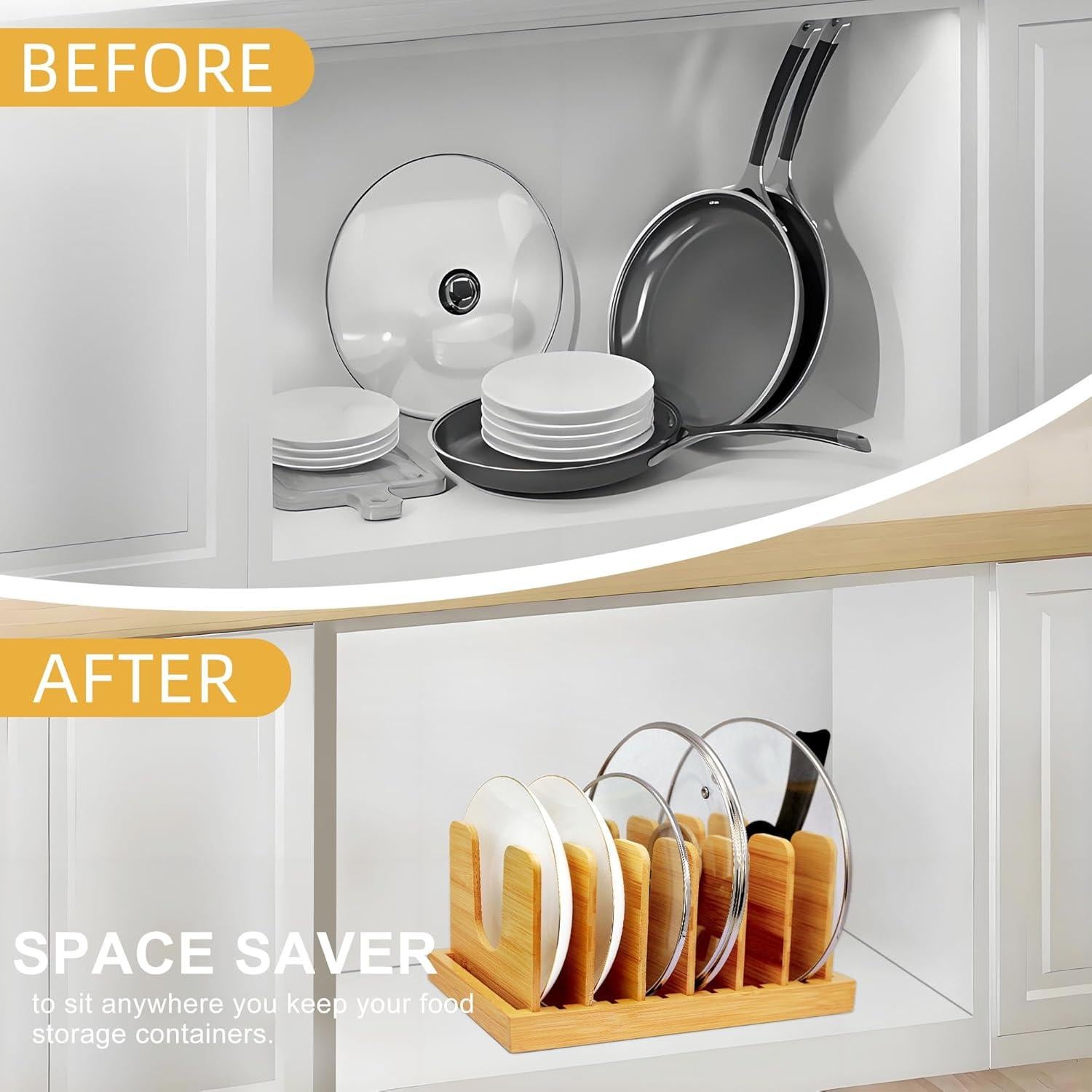 Organizador de Tapas de Olla MinBoo de Bambú, Soporte para Cocina