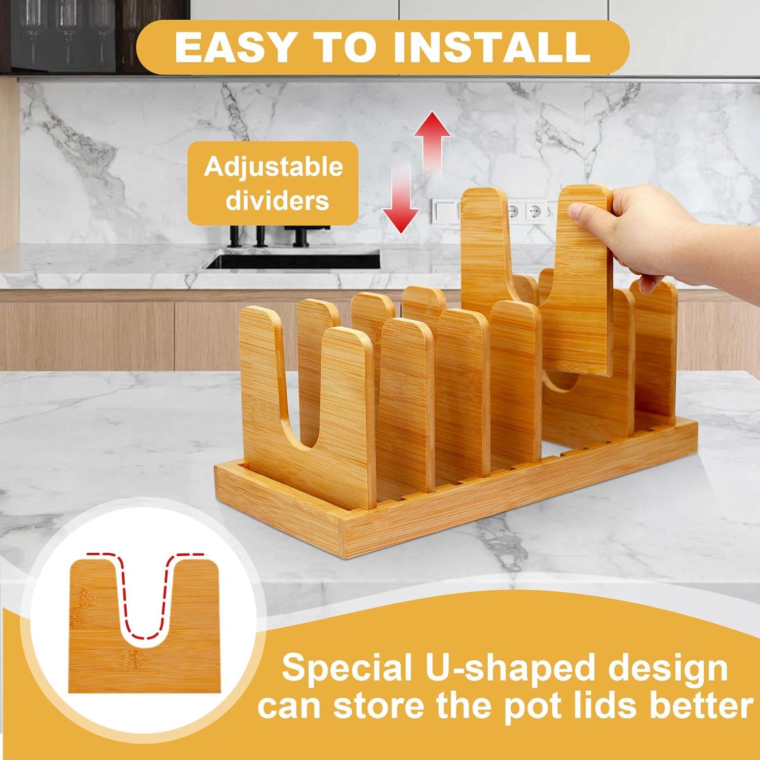 Organizador de Tapas de Olla MinBoo de Bambú, Soporte para Cocina