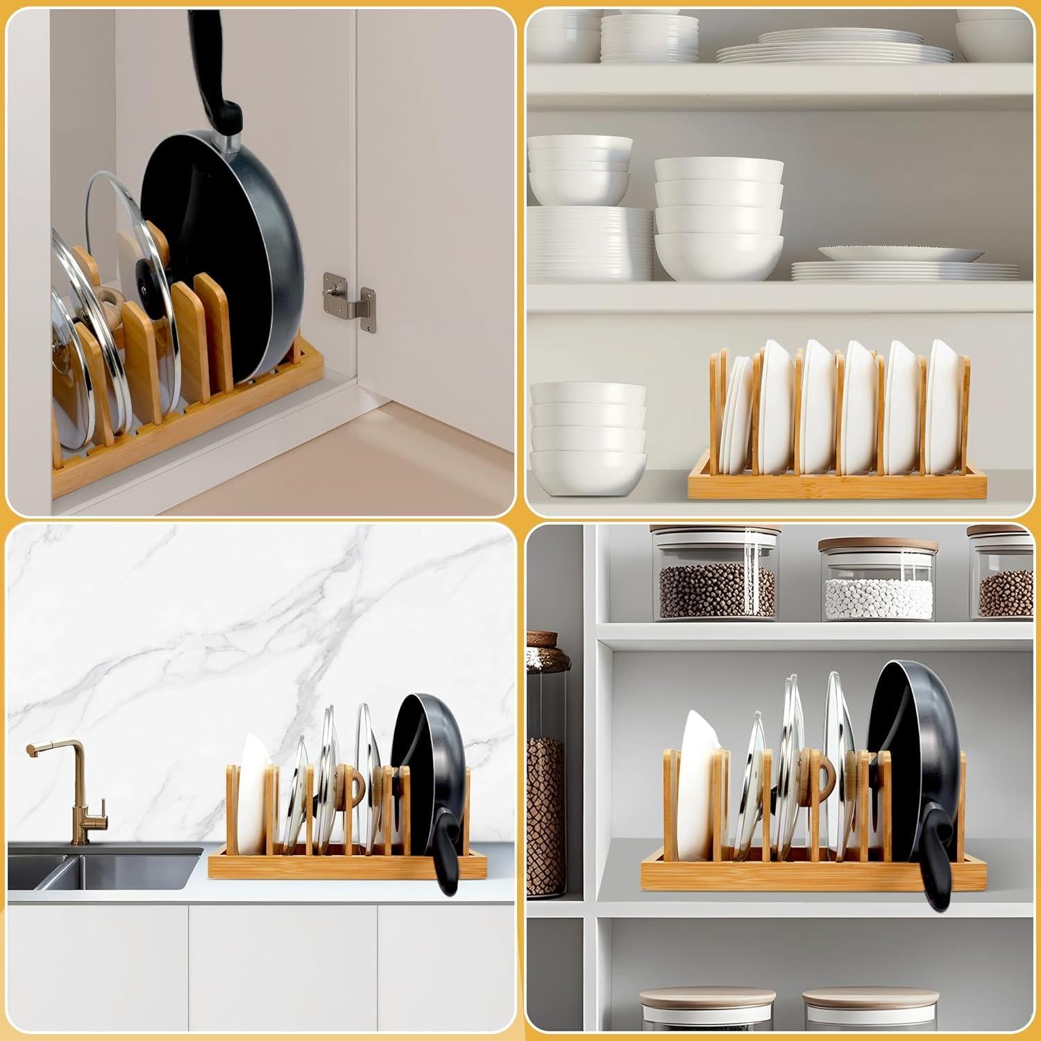 Organizador de Tapas de Olla MinBoo de Bambú, Soporte para Cocina