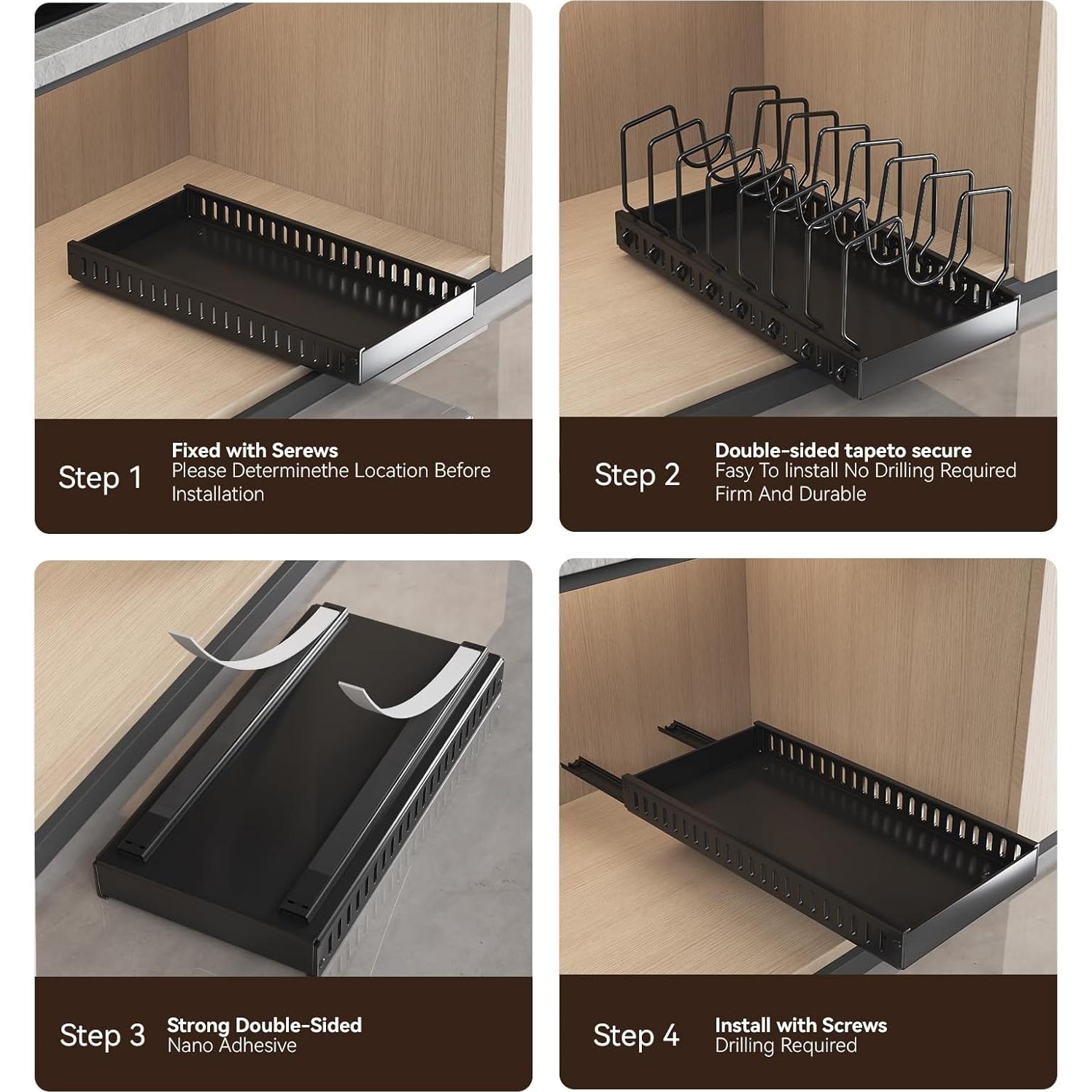 Organizador de Ollas y Sartenes WOSHEN Negro 2 Pack 8 Divisores