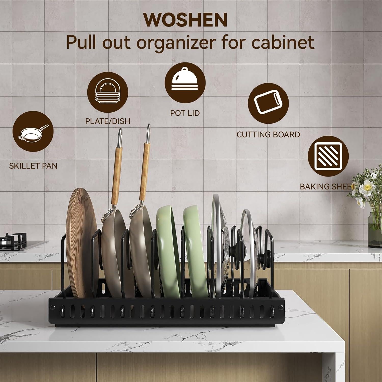 Organizador de Ollas y Sartenes WOSHEN Negro 2 Pack 8 Divisores