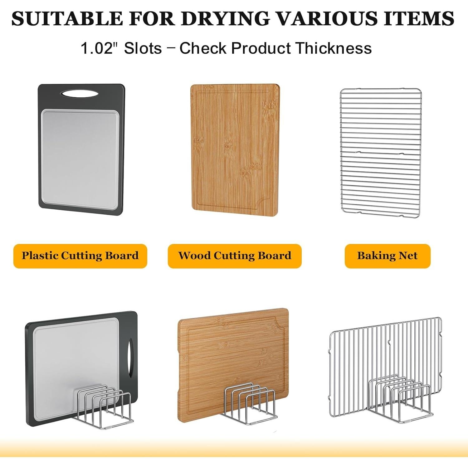 Soporte Organizador de Tablas de Cortar Coneyaro Acero Inoxidable 4 Ranuras