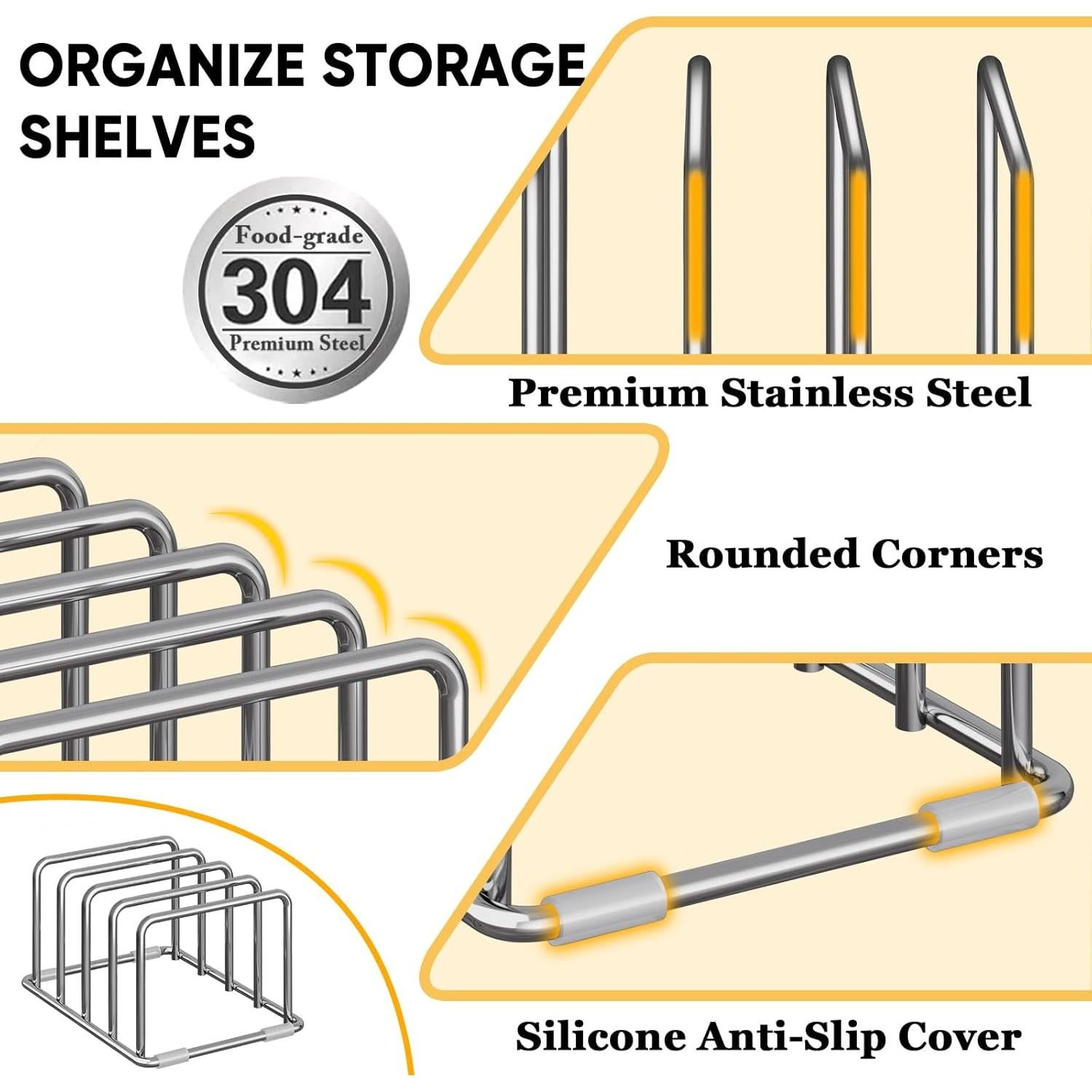 Soporte Organizador de Tablas de Cortar Coneyaro Acero Inoxidable 4 Ranuras