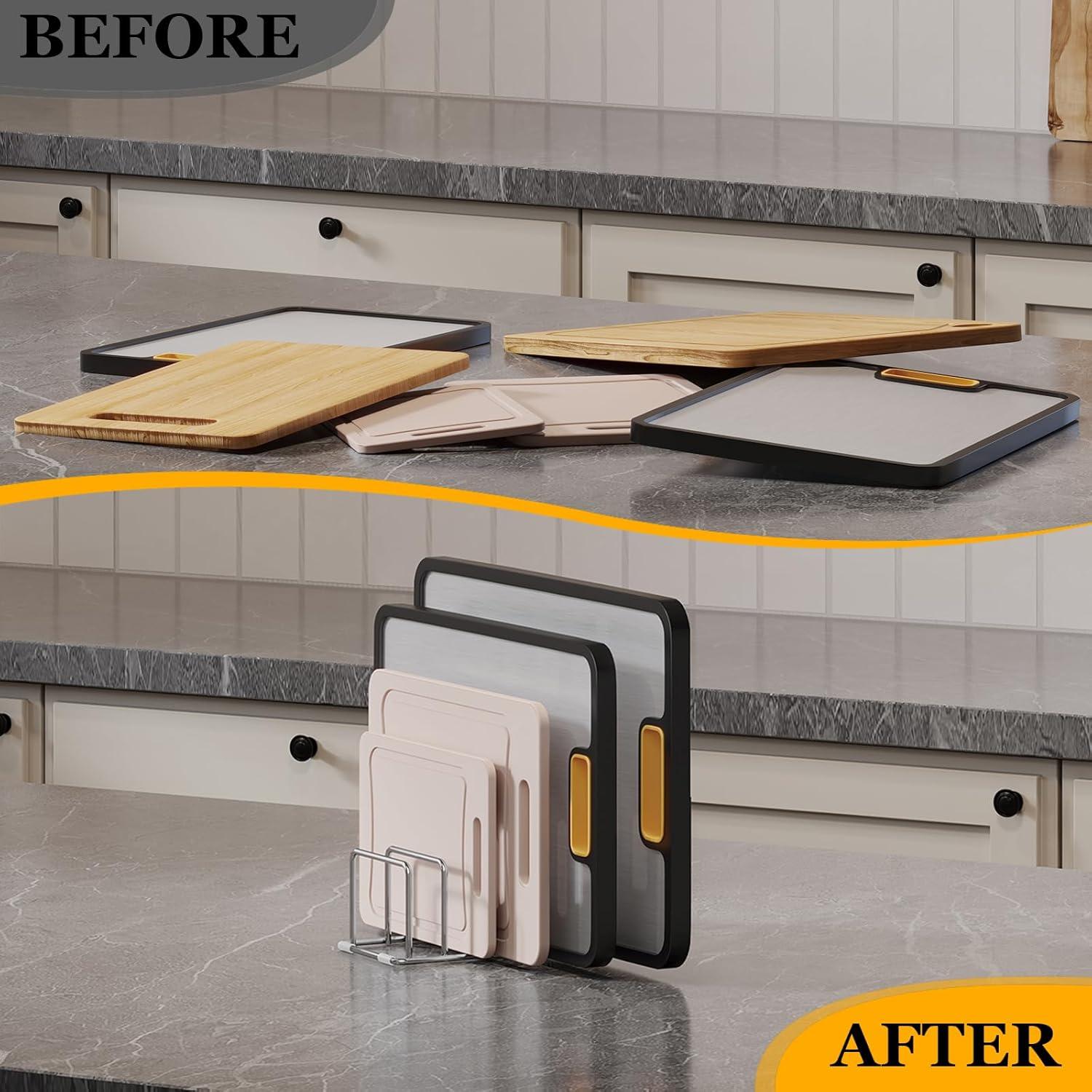 Soporte Organizador de Tablas de Cortar Coneyaro Acero Inoxidable 4 Ranuras