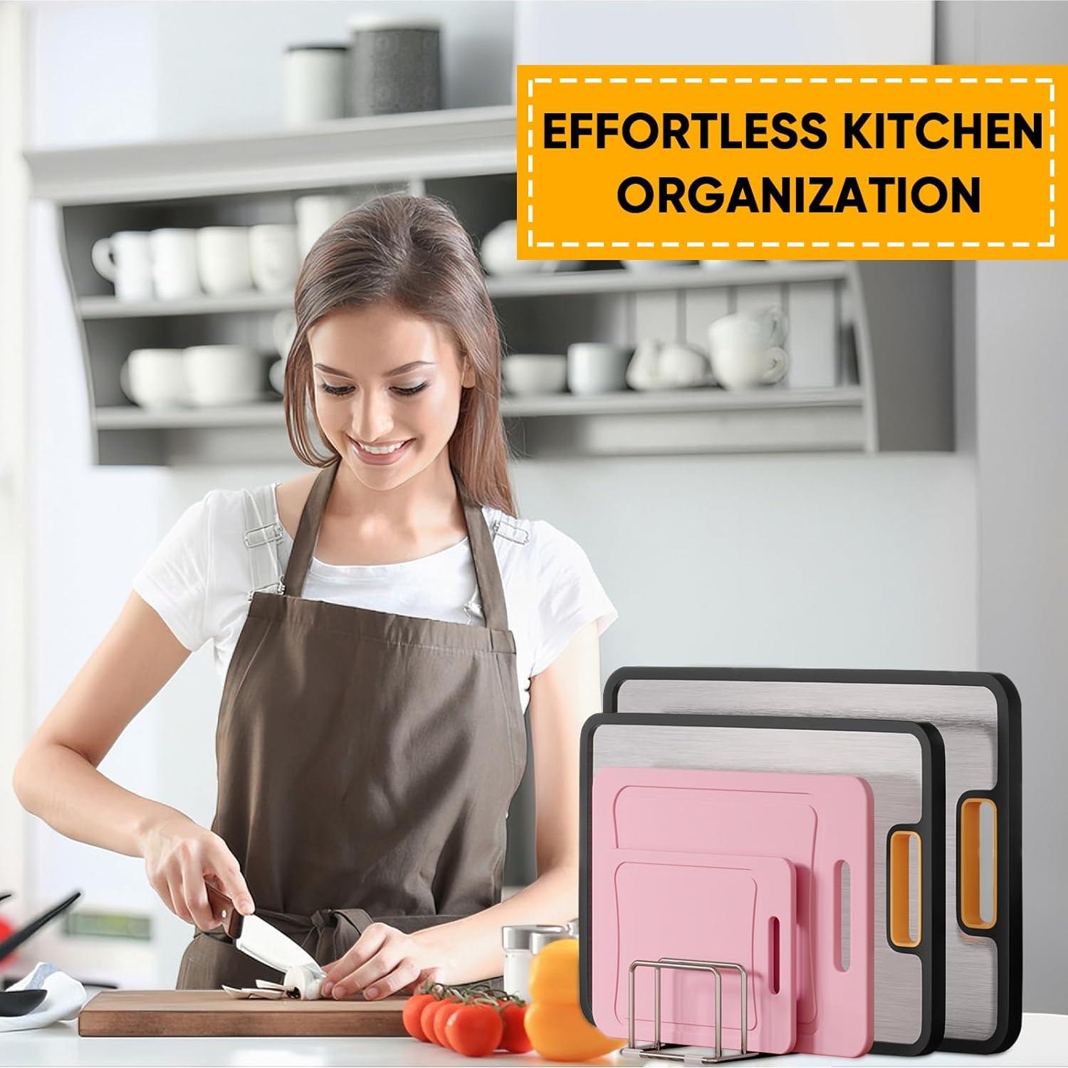 Soporte Organizador de Tablas de Cortar Coneyaro Acero Inoxidable 4 Ranuras