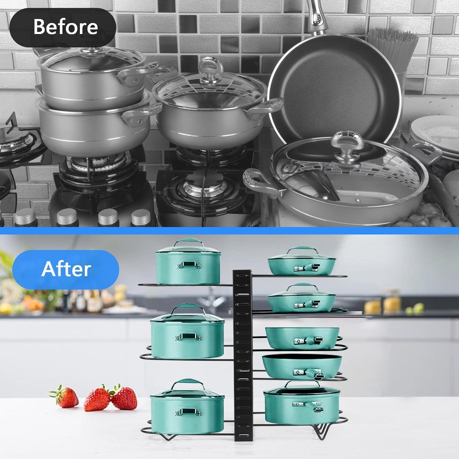 Organizador de Ollas y Sartenes XSUPER Ajustable 8 Niveles Negro