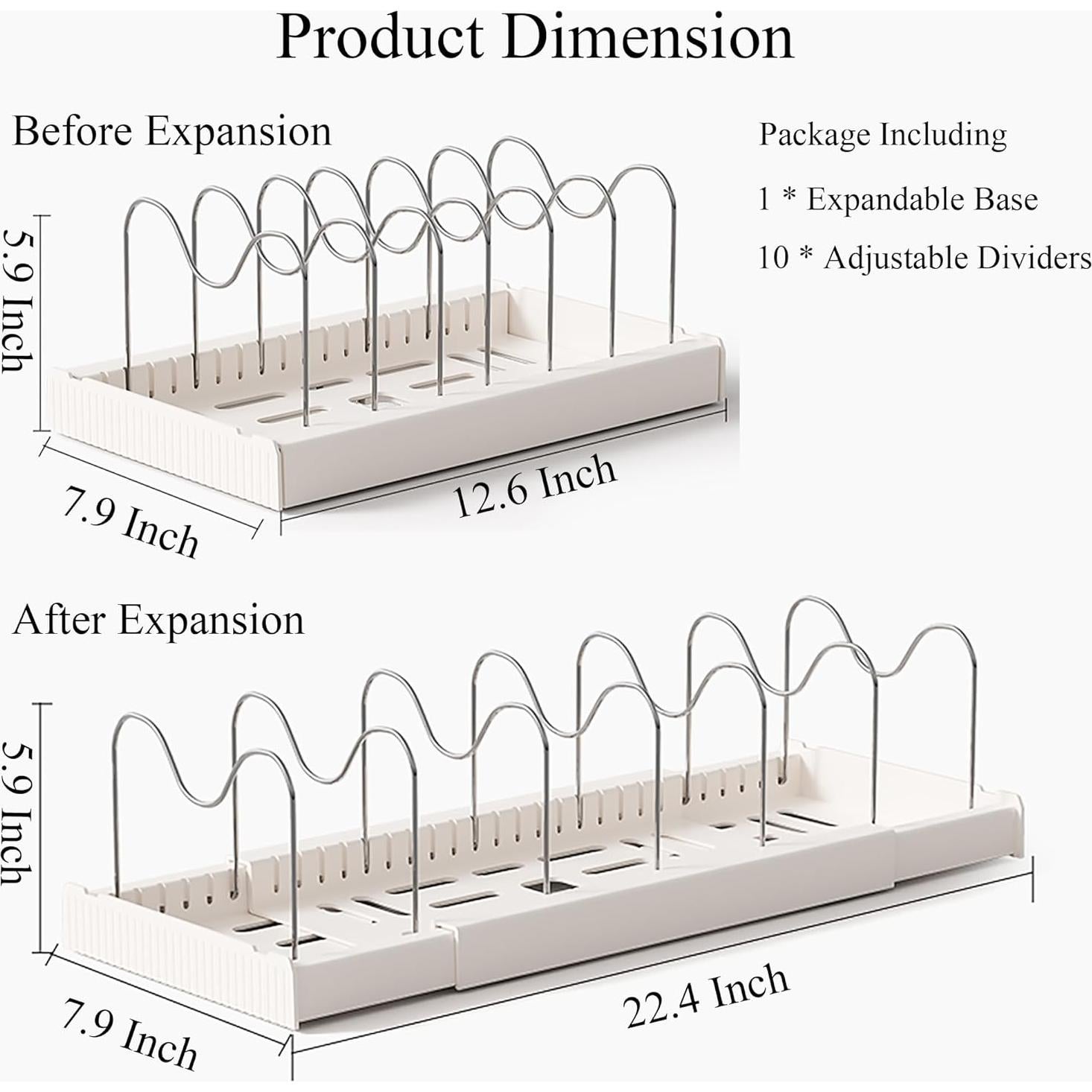 Organizador de Ollas y Sartenes Genérico Blanco 10 Divisores Ajustables