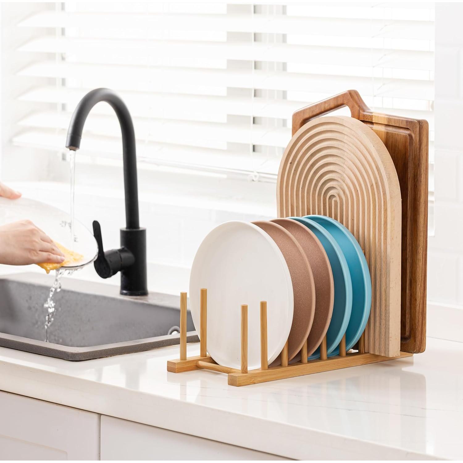 Soporte de Secado de Platos HBlife 2 Piezas de Bambú Ecológico