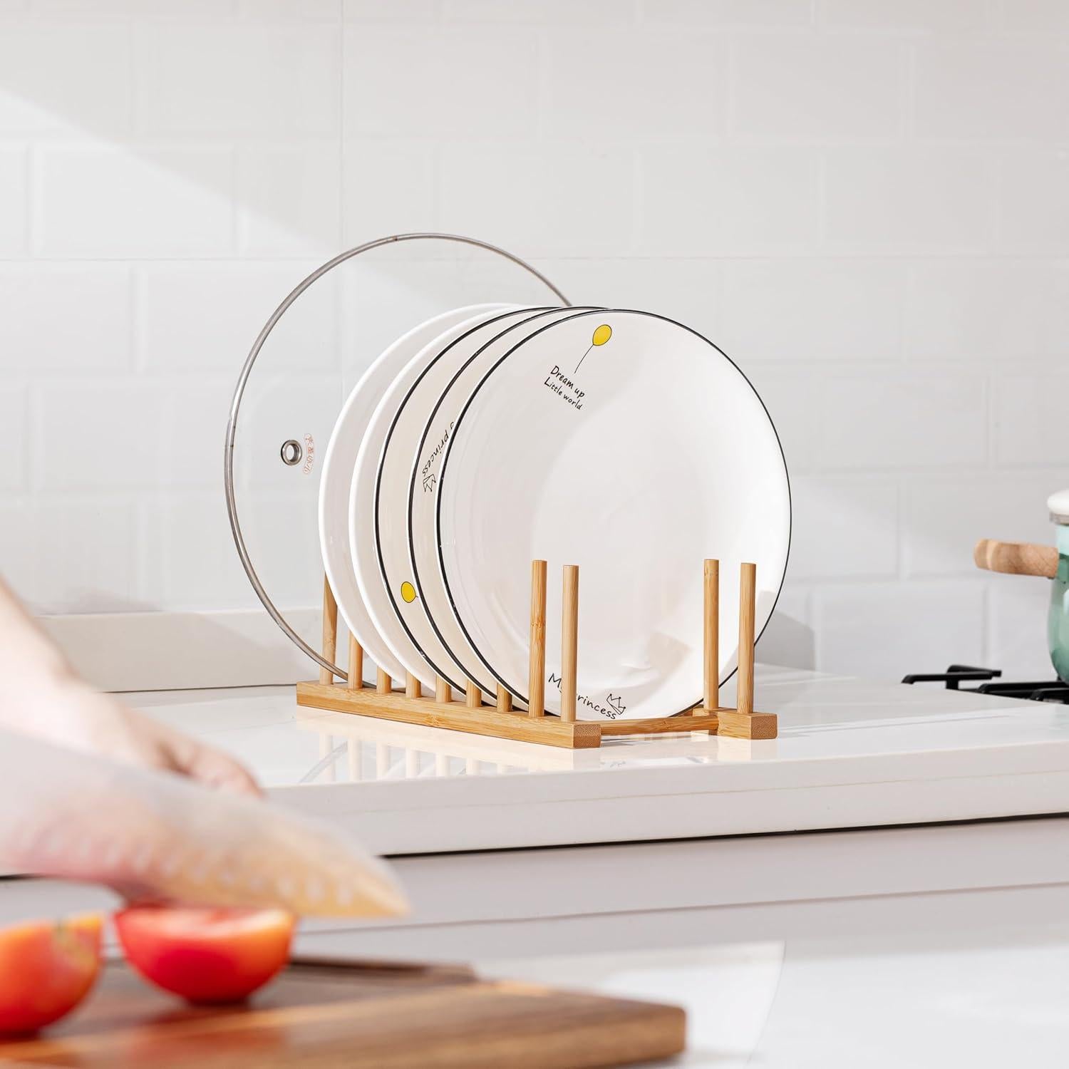 Soporte de Secado de Platos HBlife 2 Piezas de Bambú Ecológico