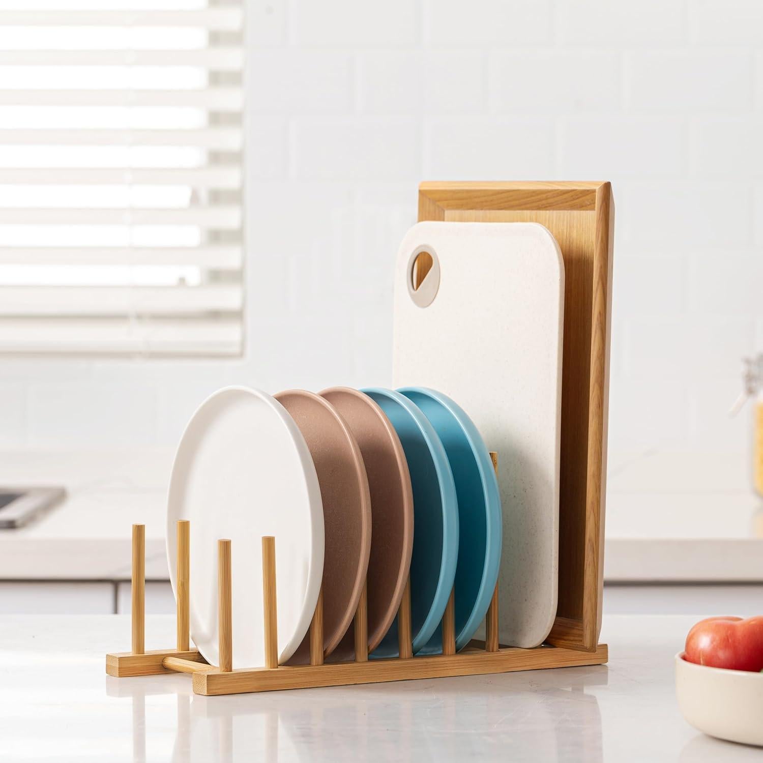 Soporte de Secado de Platos HBlife 2 Piezas de Bambú Ecológico