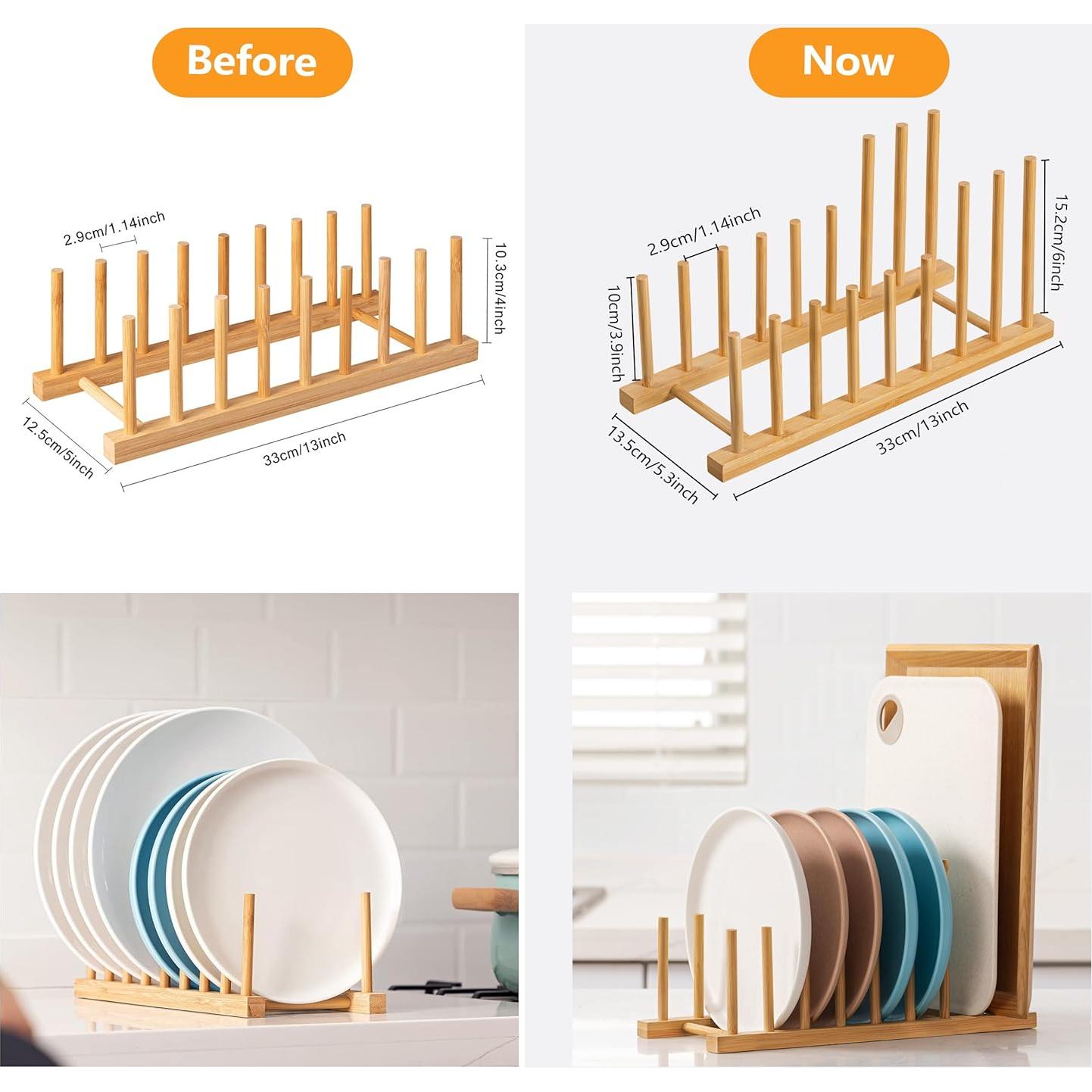 Soporte de Secado de Platos HBlife 2 Piezas de Bambú Ecológico