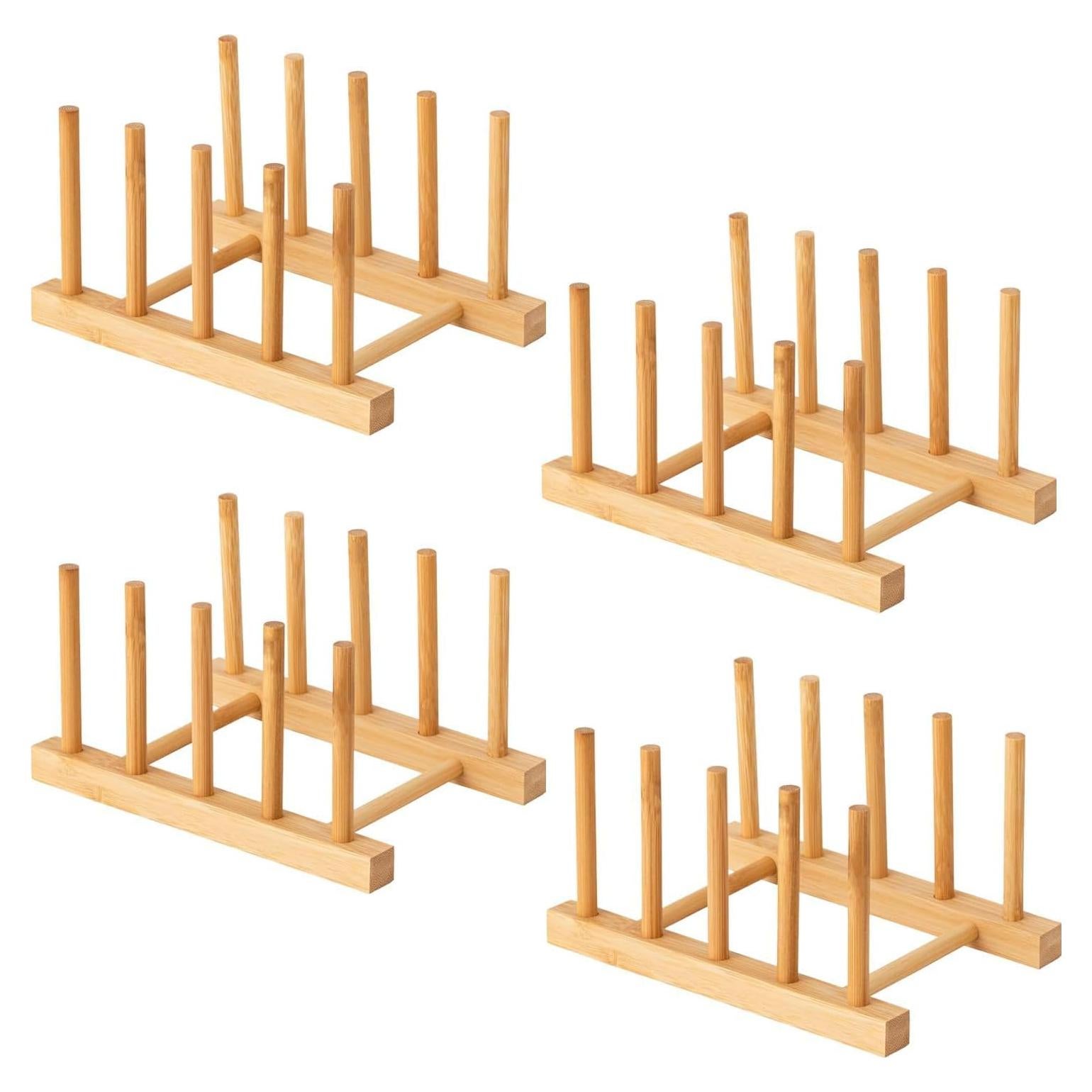 Soporte de Platos de Bambú Yuixoseu - Juego de 4, Ahorra Espacio