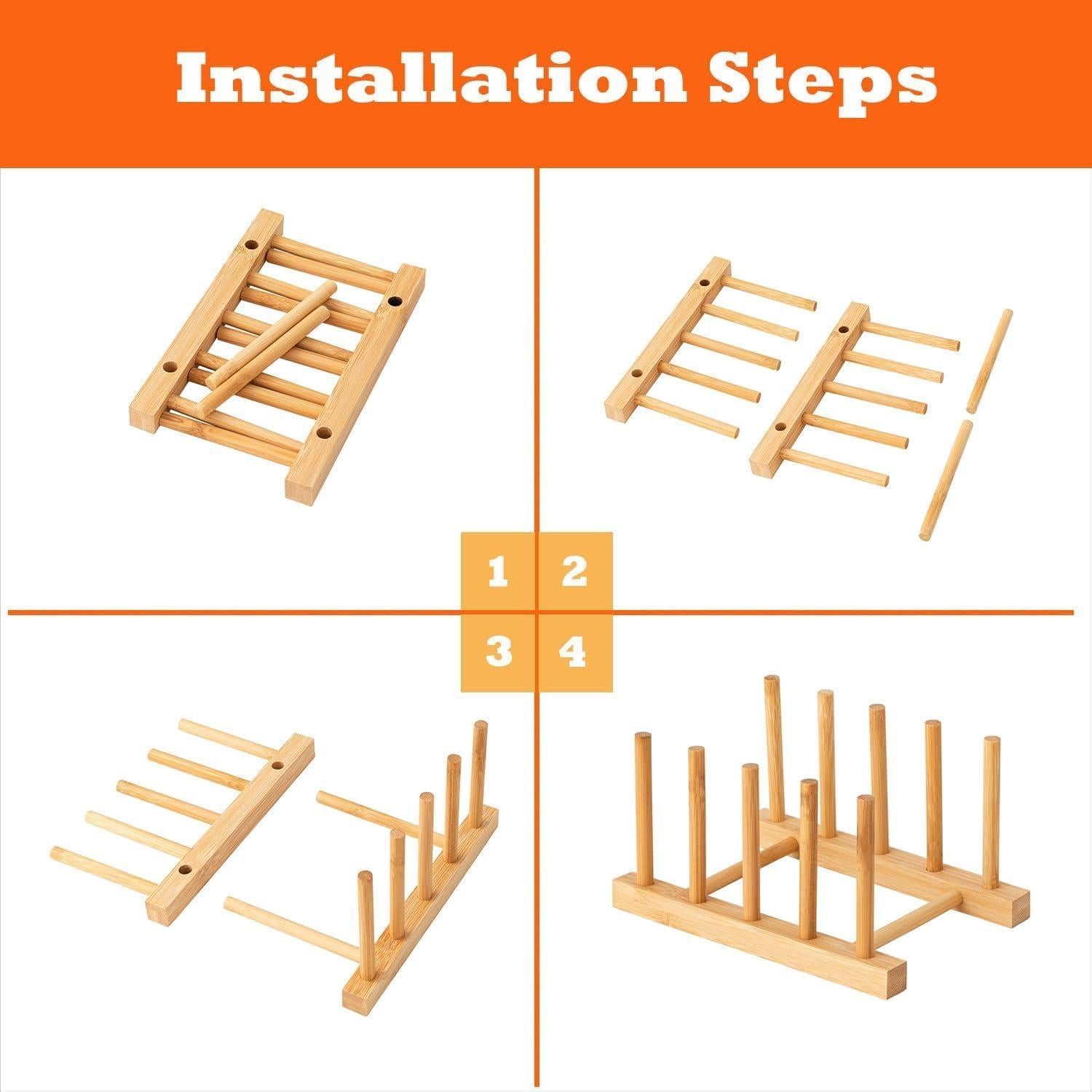 Soporte de Platos de Bambú Yuixoseu - Juego de 4, Ahorra Espacio