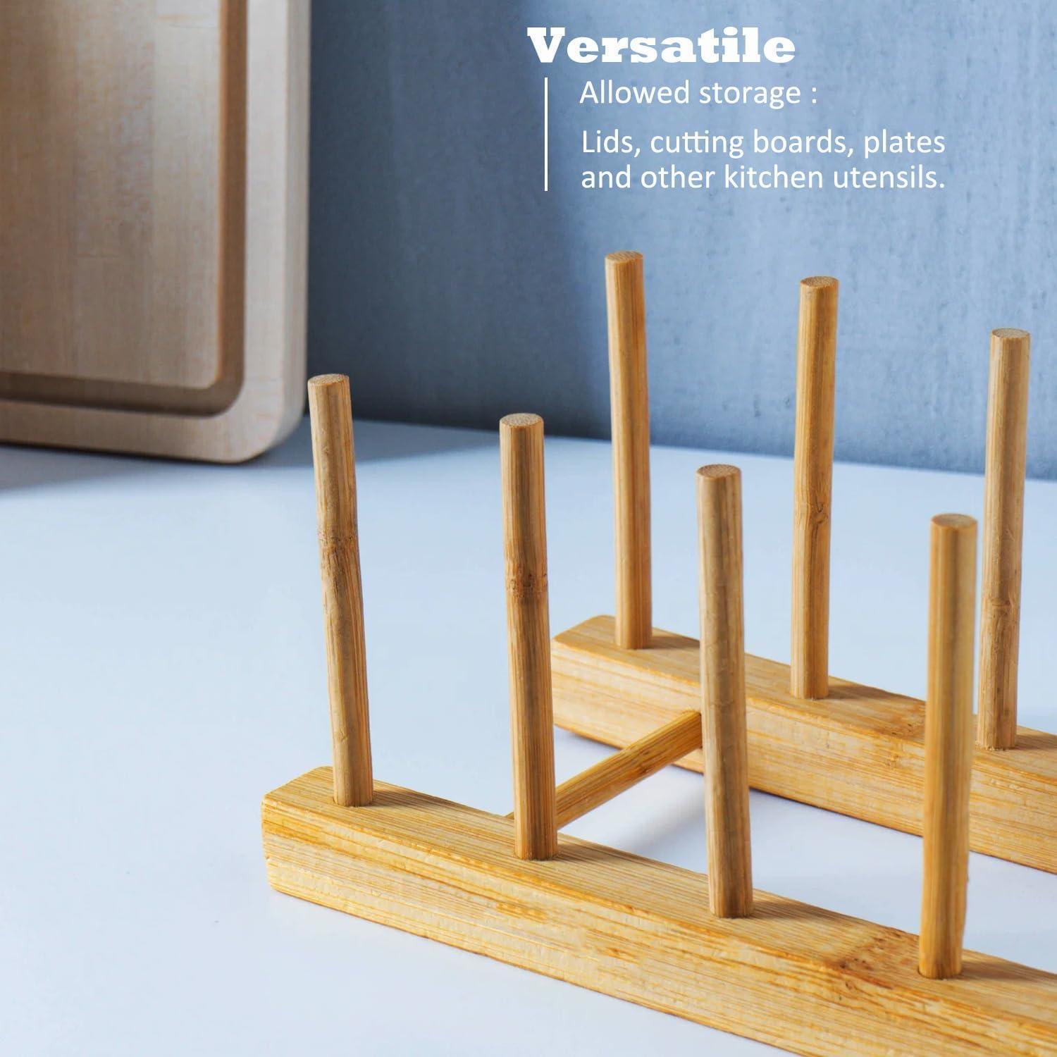 Soporte de Platos de Bambú Yuixoseu - Juego de 4, Ahorra Espacio