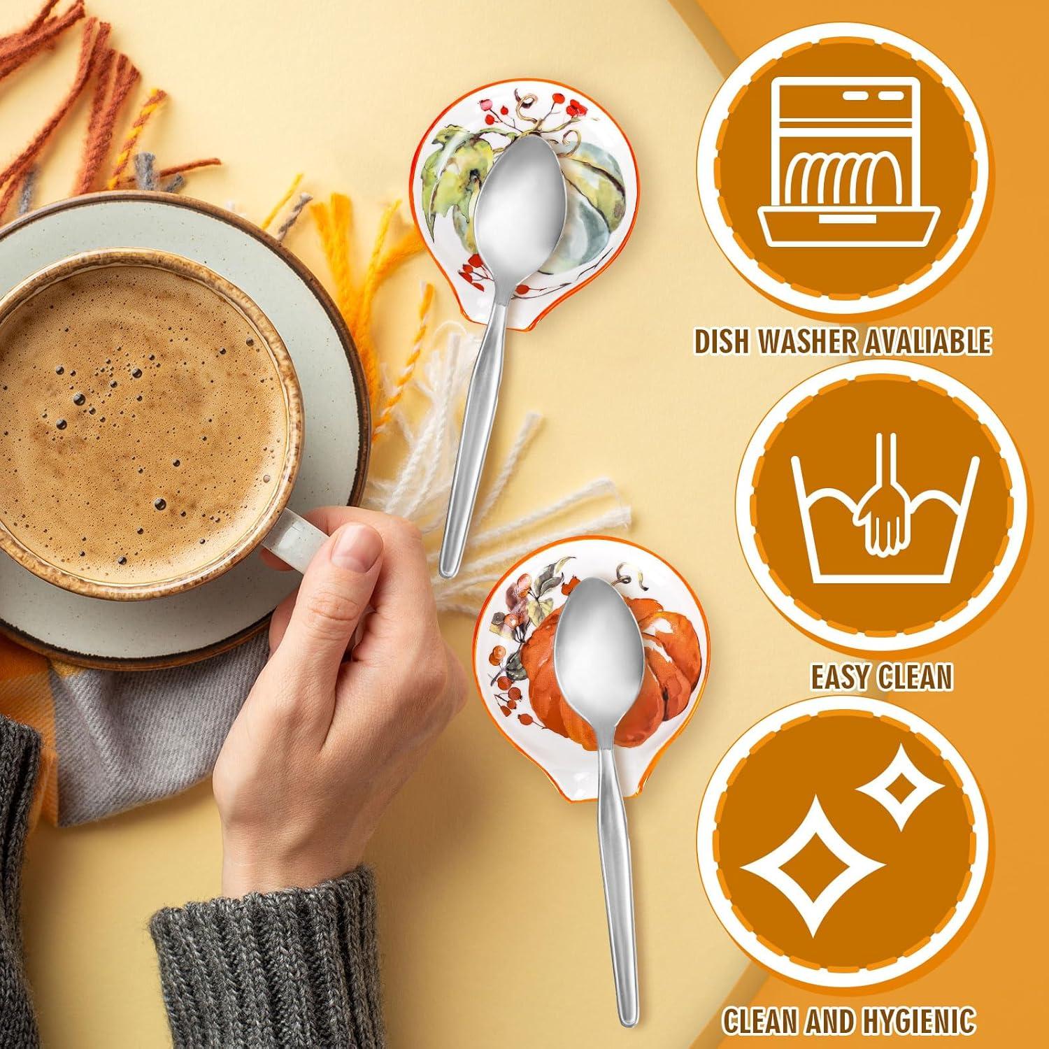 Soporte para cuchara de cerámica Whaline Calabaza Otoño 2Pcs