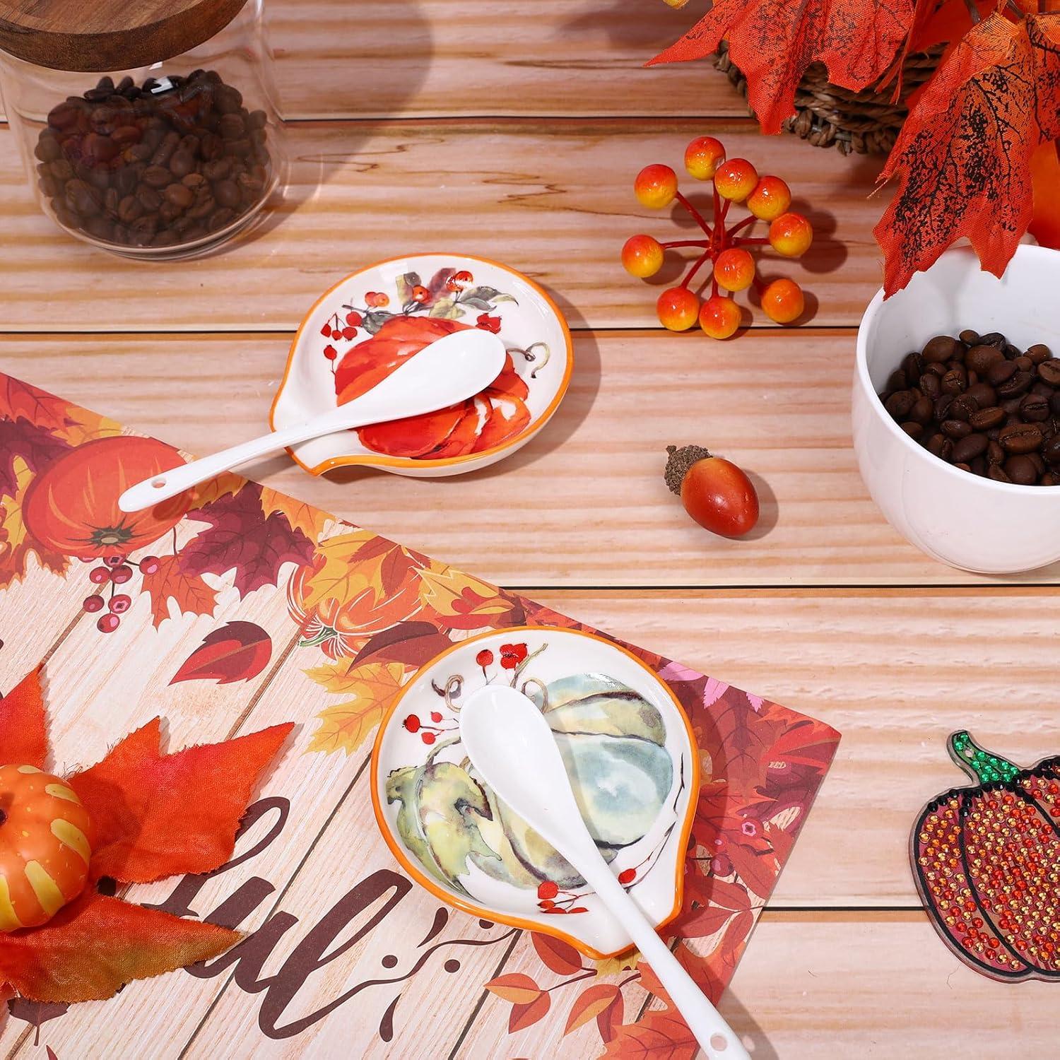Soporte para cuchara de cerámica Whaline Calabaza Otoño 2Pcs