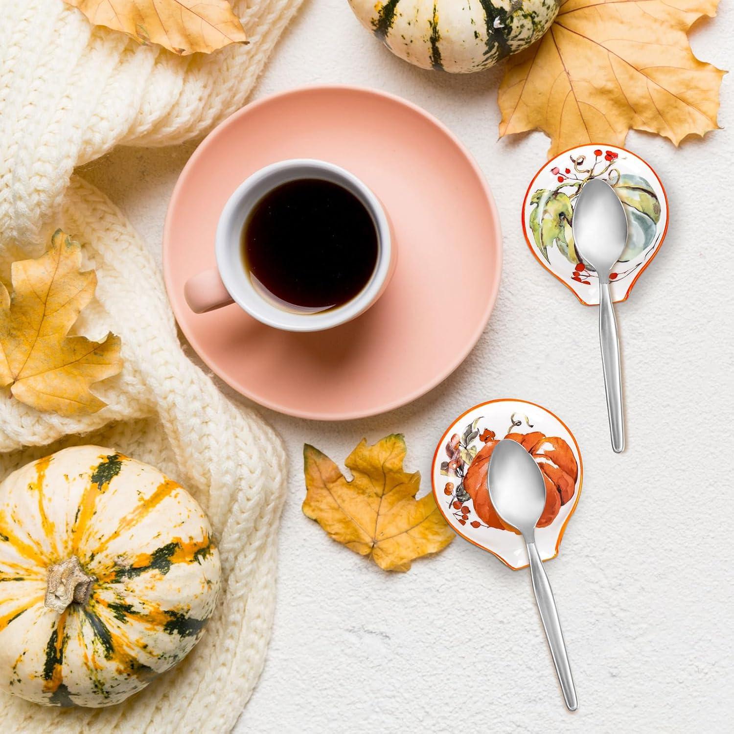 Soporte para cuchara de cerámica Whaline Calabaza Otoño 2Pcs