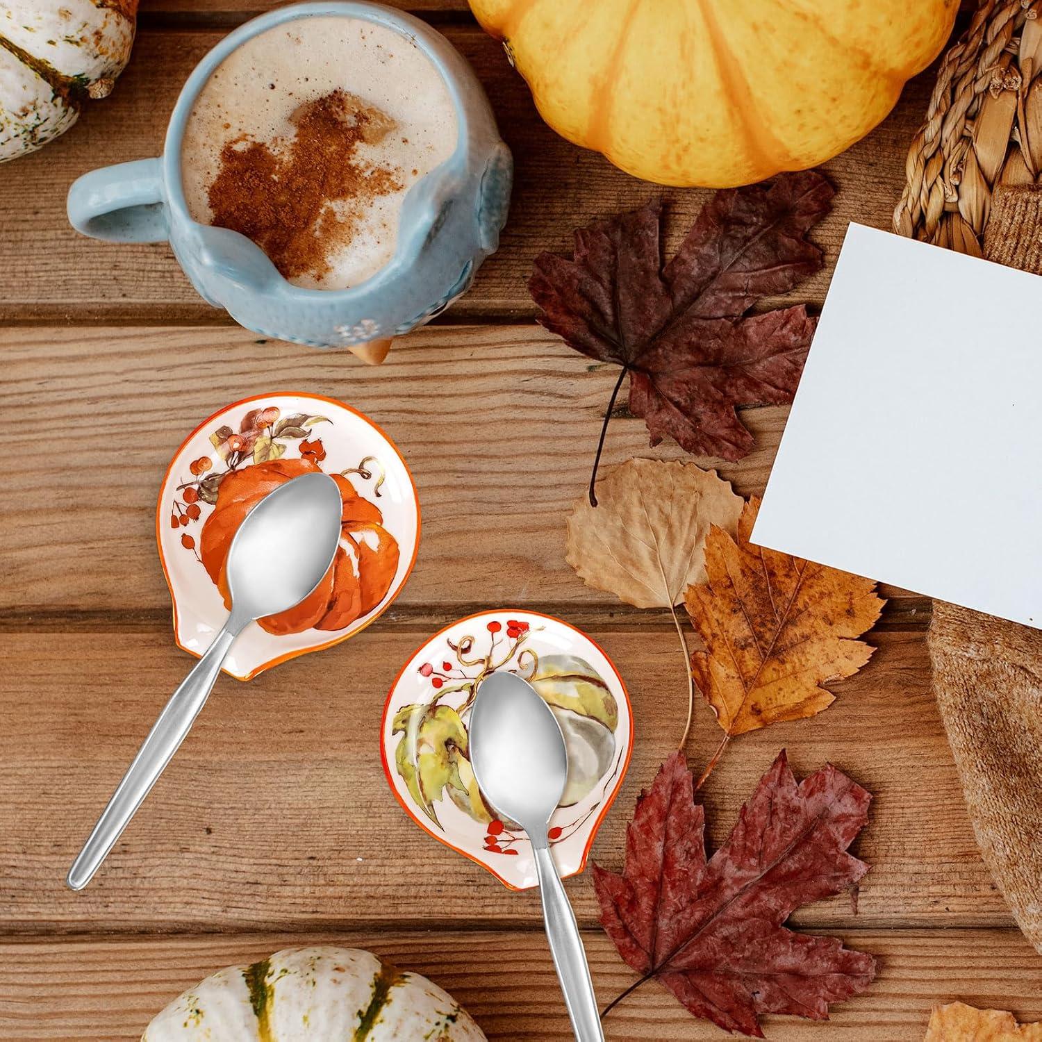 Soporte para cuchara de cerámica Whaline Calabaza Otoño 2Pcs