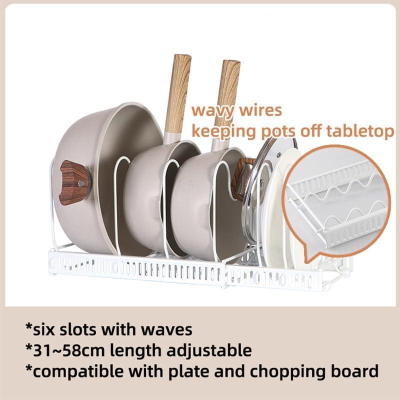 Organizador Expandible de Ollas y Sartenes WUETOAYA, 7 Compartimentos Ajustables, Blanco