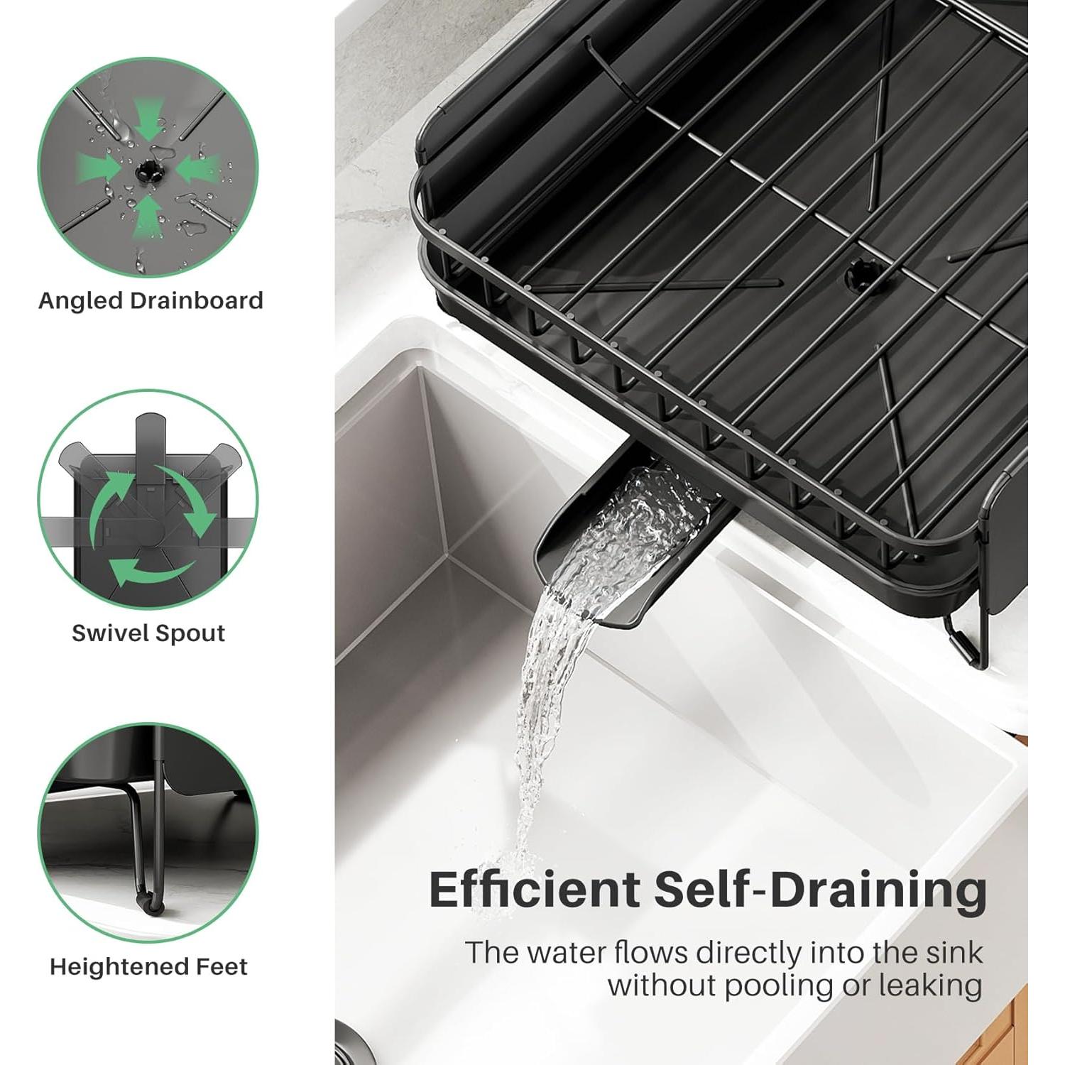 Estante de Secado de Platos SNTD Grande Expandible Negro