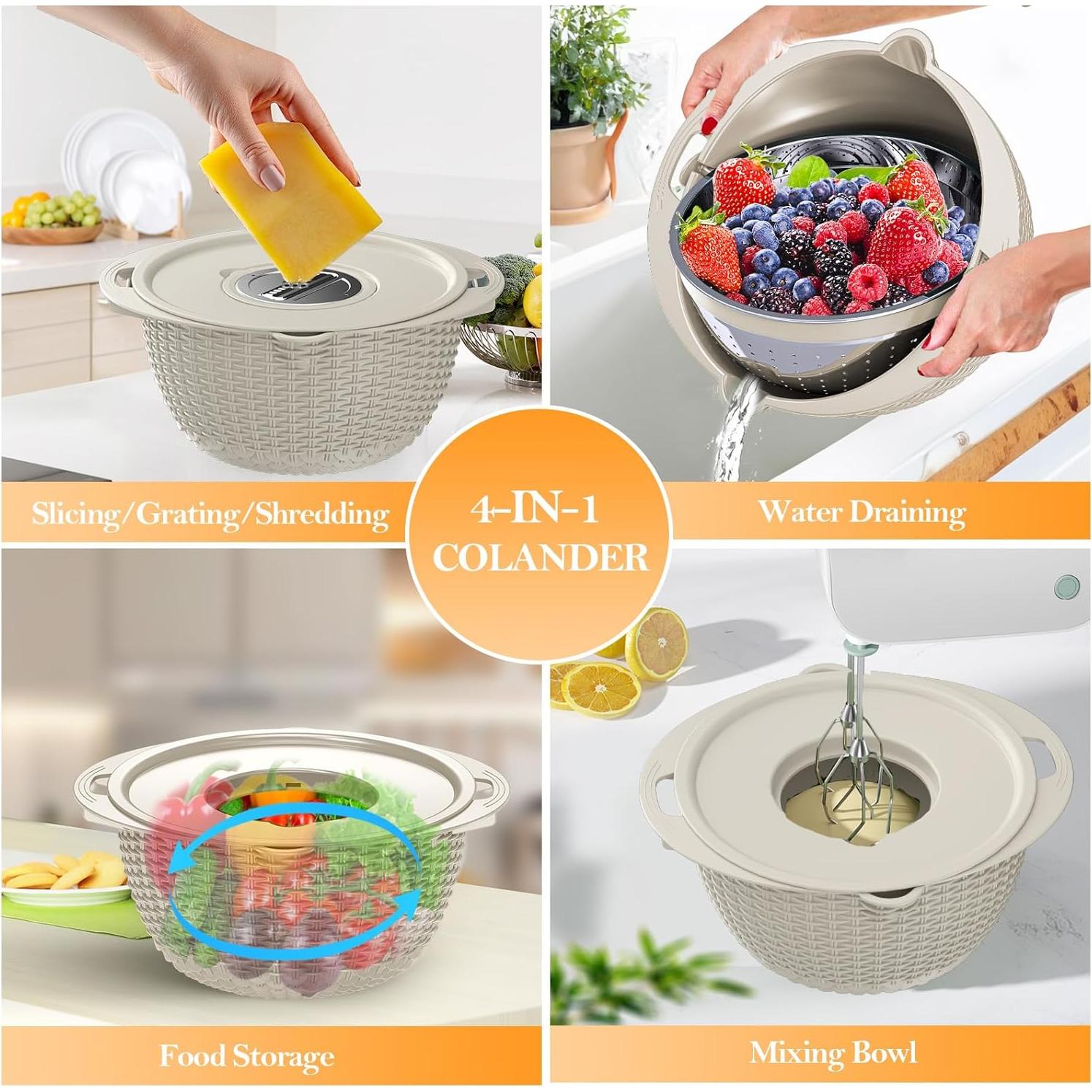 Juego de Coladores 4-en-1 STOCKPOT Beige - Drenaje y Almacenamiento