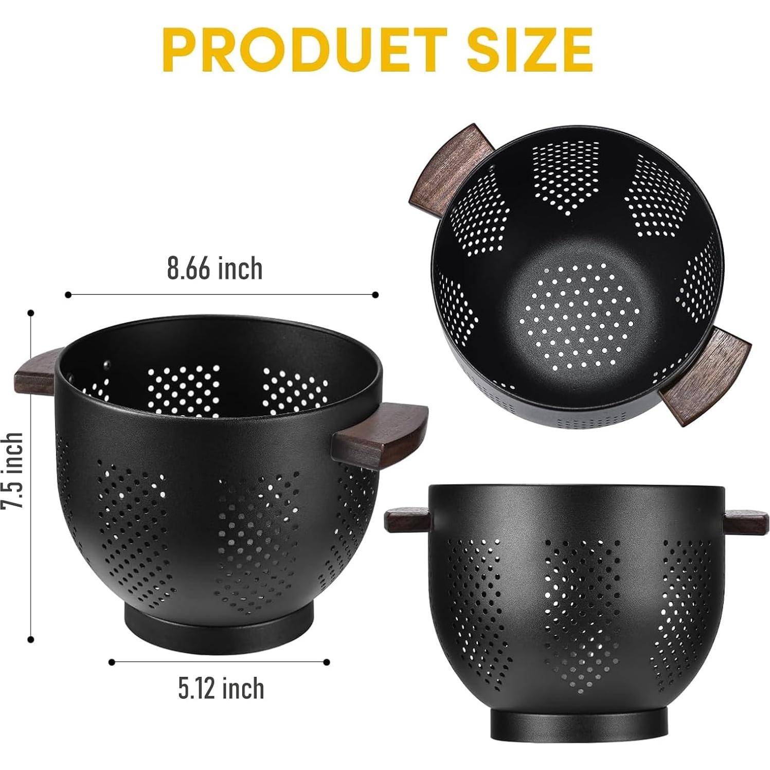 Colador de Metal ANABIUP 5.8QT con Mango de Madera Negro Mate