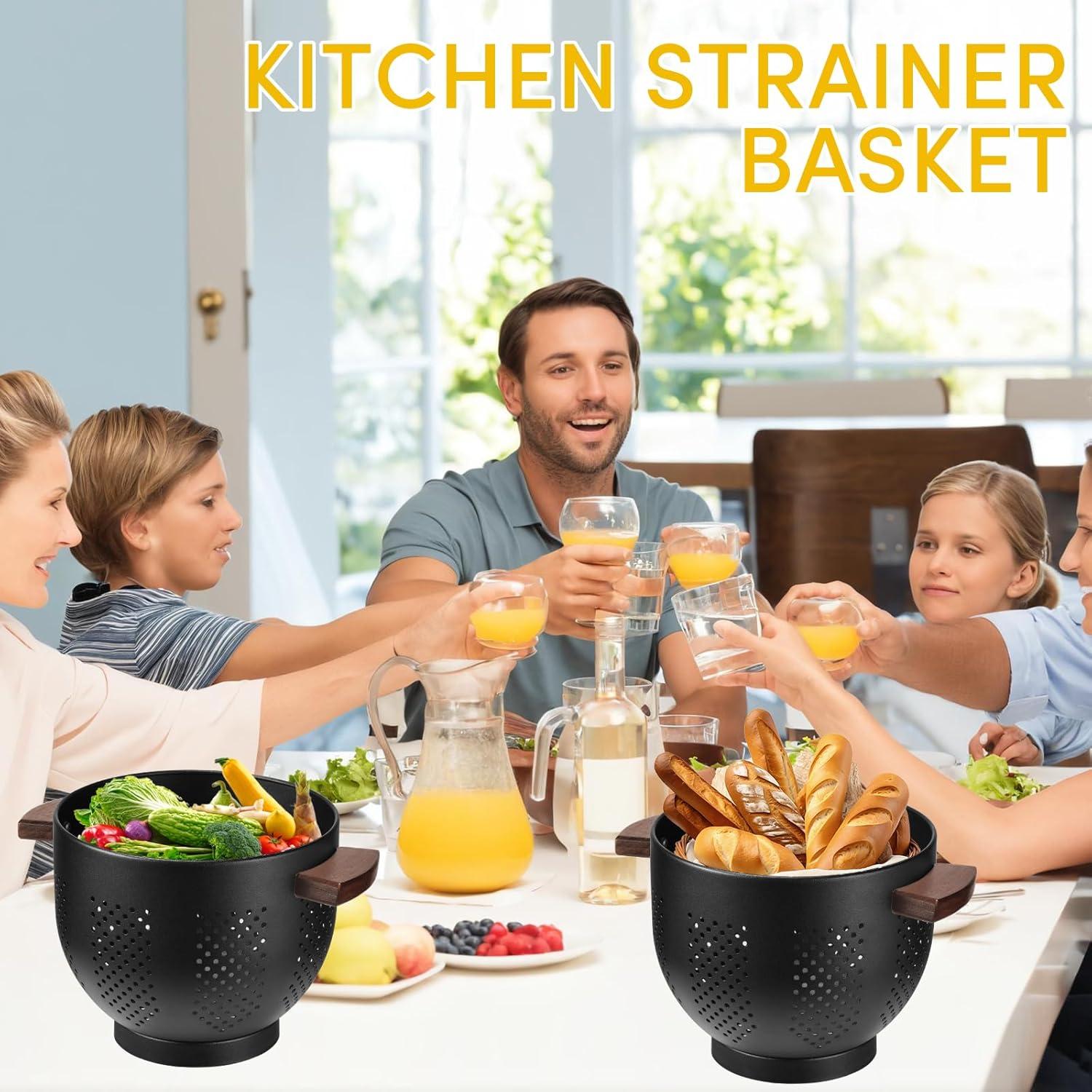 Colador de Metal ANABIUP 5.8QT con Mango de Madera Negro Mate