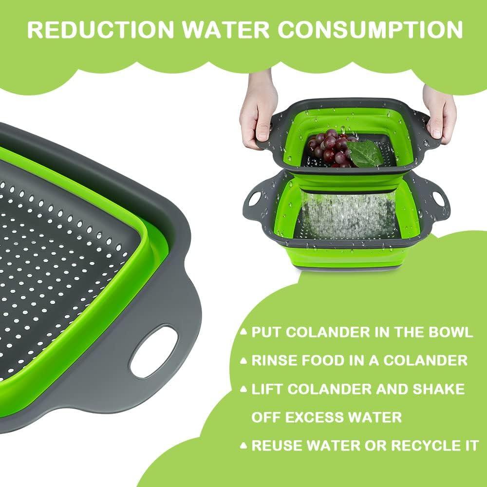 Juego de Coladores Plegables AUAUY 2 PCS Silicona Verde