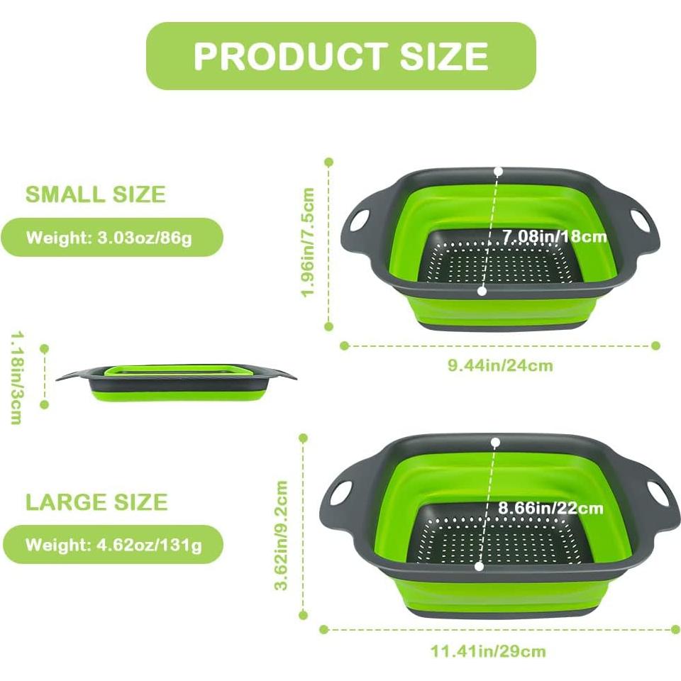 Juego de Coladores Plegables AUAUY 2 PCS Silicona Verde