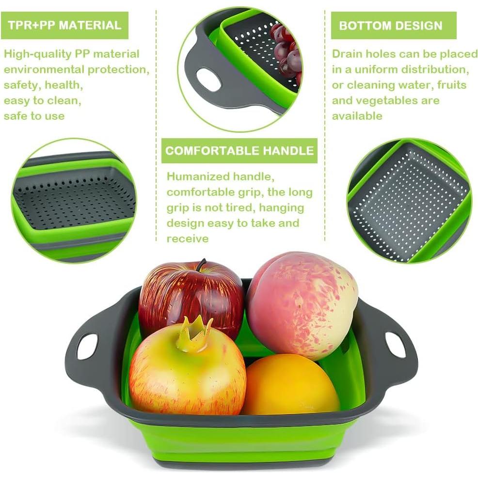 Juego de Coladores Plegables AUAUY 2 PCS Silicona Verde