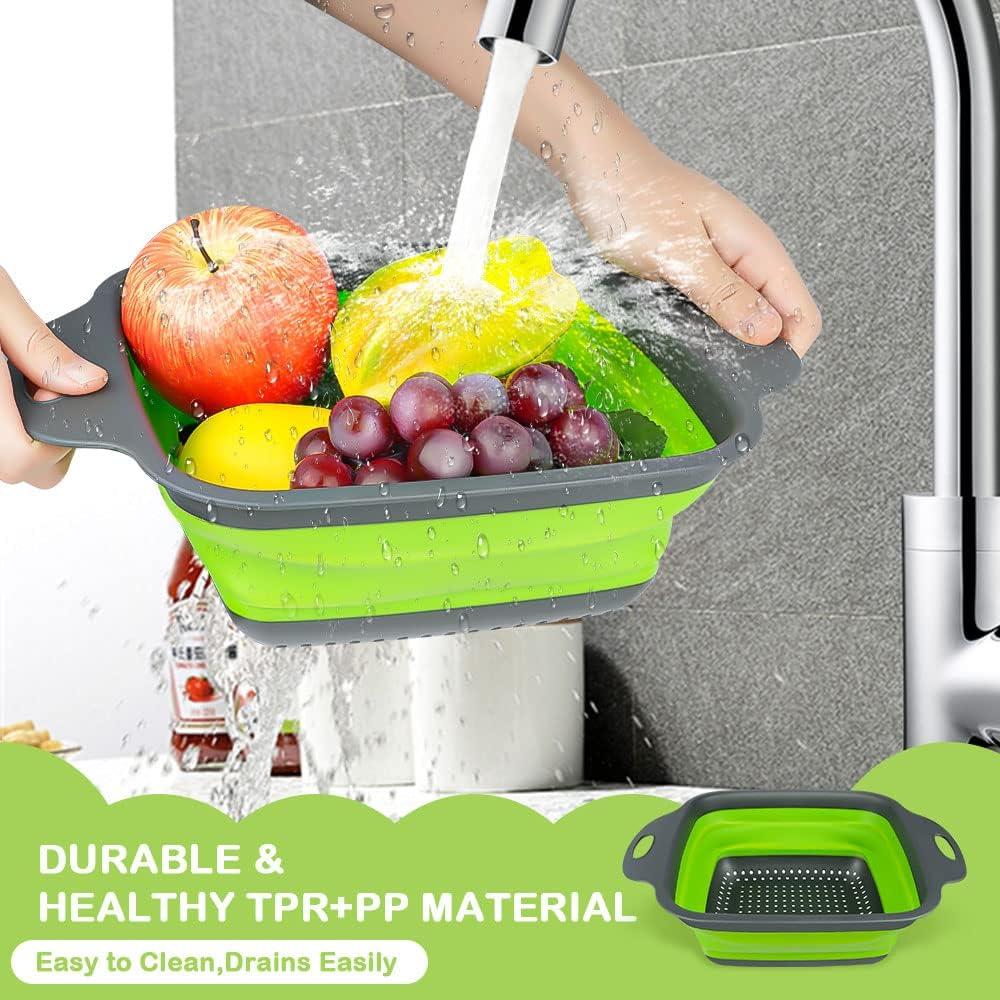 Juego de Coladores Plegables AUAUY 2 PCS Silicona Verde