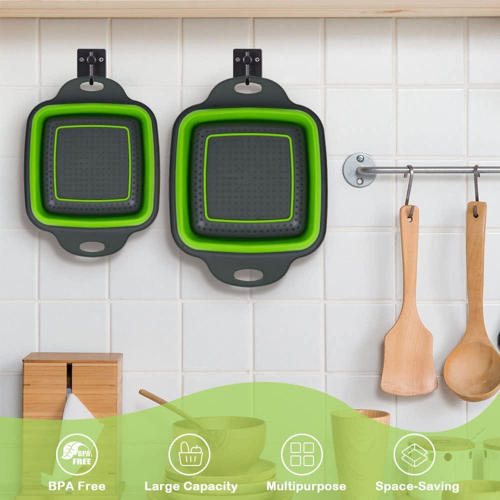 Juego de Coladores Plegables AUAUY 2 PCS Silicona Verde