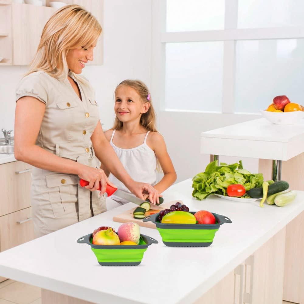 Juego de Coladores Plegables AUAUY 2 PCS Silicona Verde