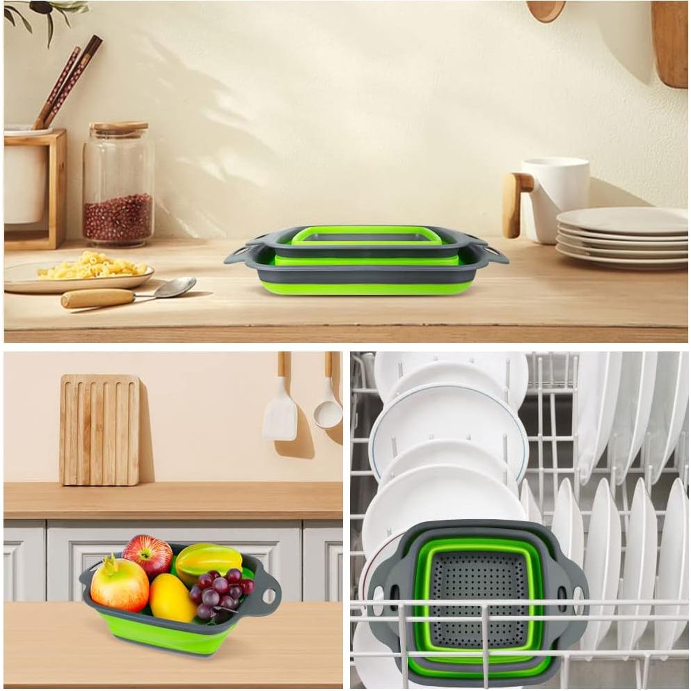 Juego de Coladores Plegables AUAUY 2 PCS Silicona Verde